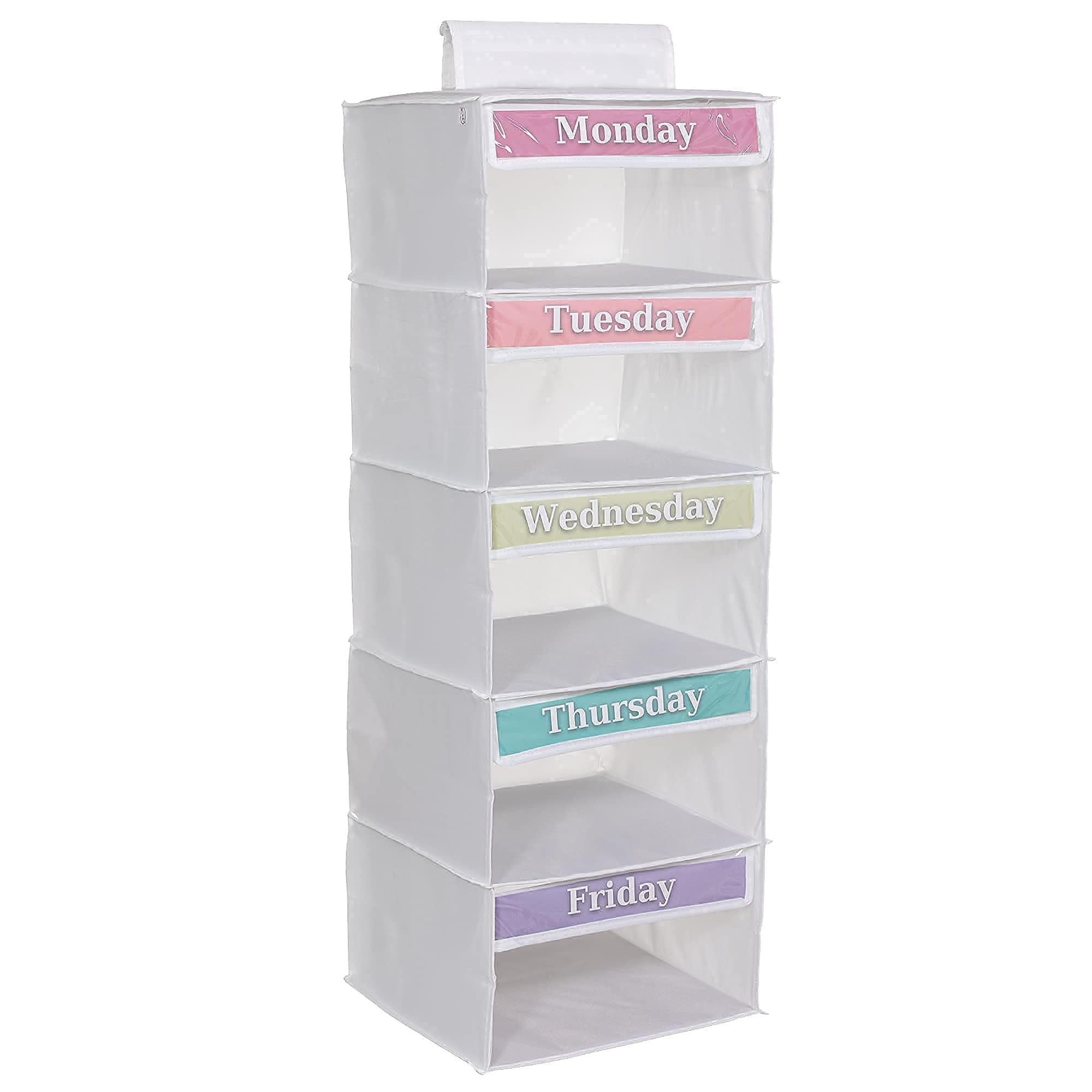 5-Shelf Weekly Clothes Organizer for Kids, 33-Inch Hanging Closet Storage