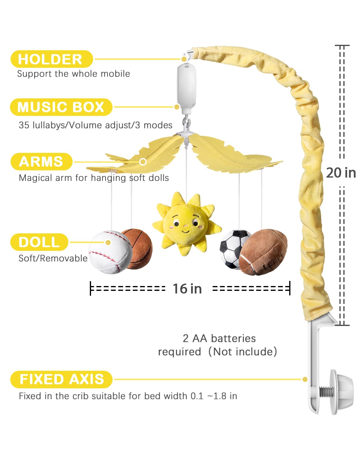 Sport-Themed Baby Crib Mobile with Music and Rotation