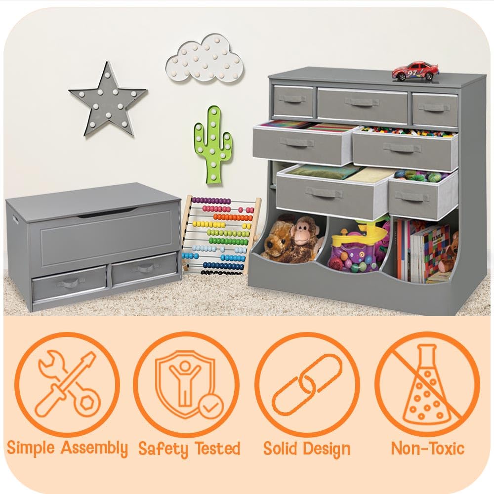 Multi-Bin Storage Cubby for Kids - Toy Organizer with 3 Bins and 2 Shelves