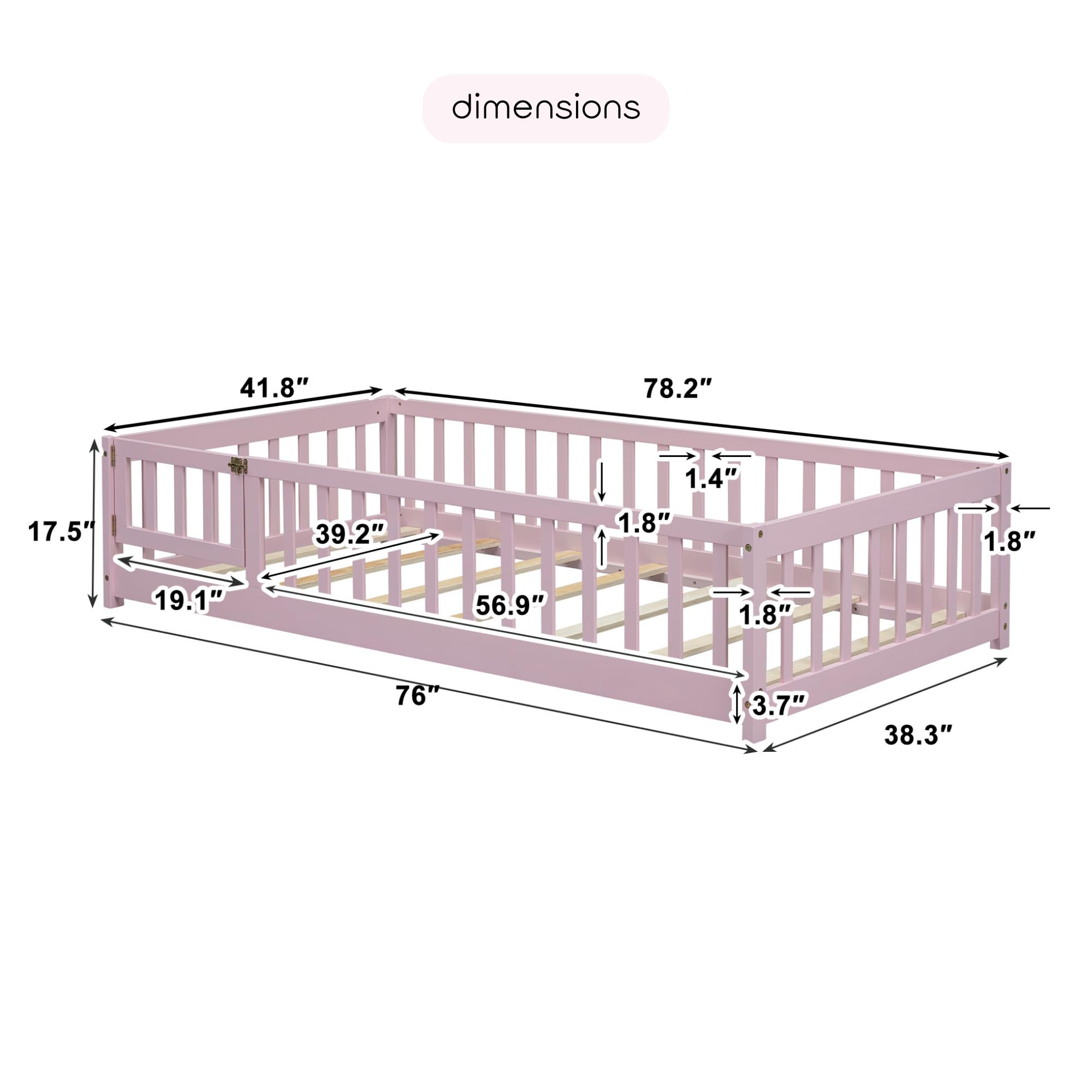 Montessori Floor Bed Twin with Fence and Door
