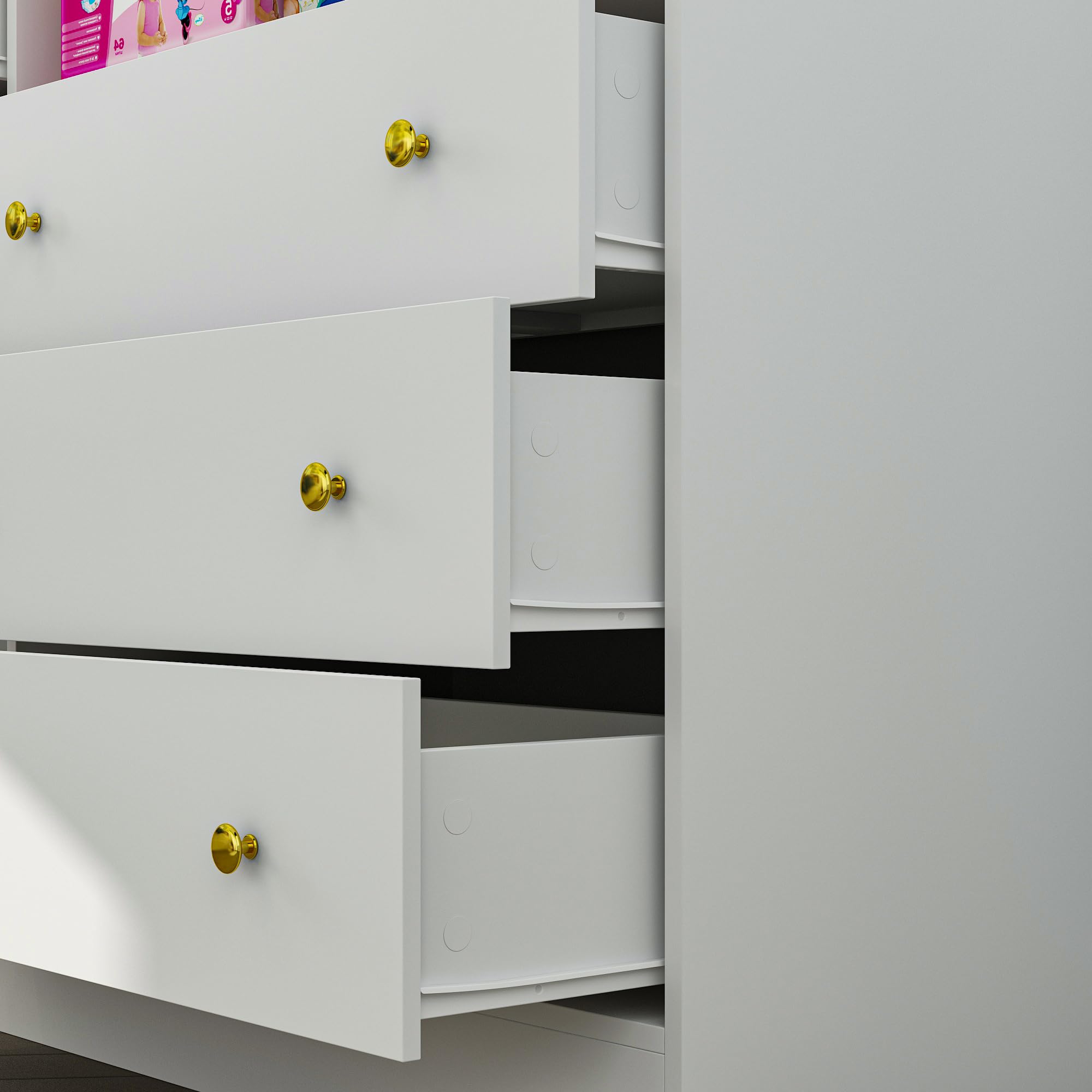Nursery Dresser with Diaper Changing Tray & Towel Racks