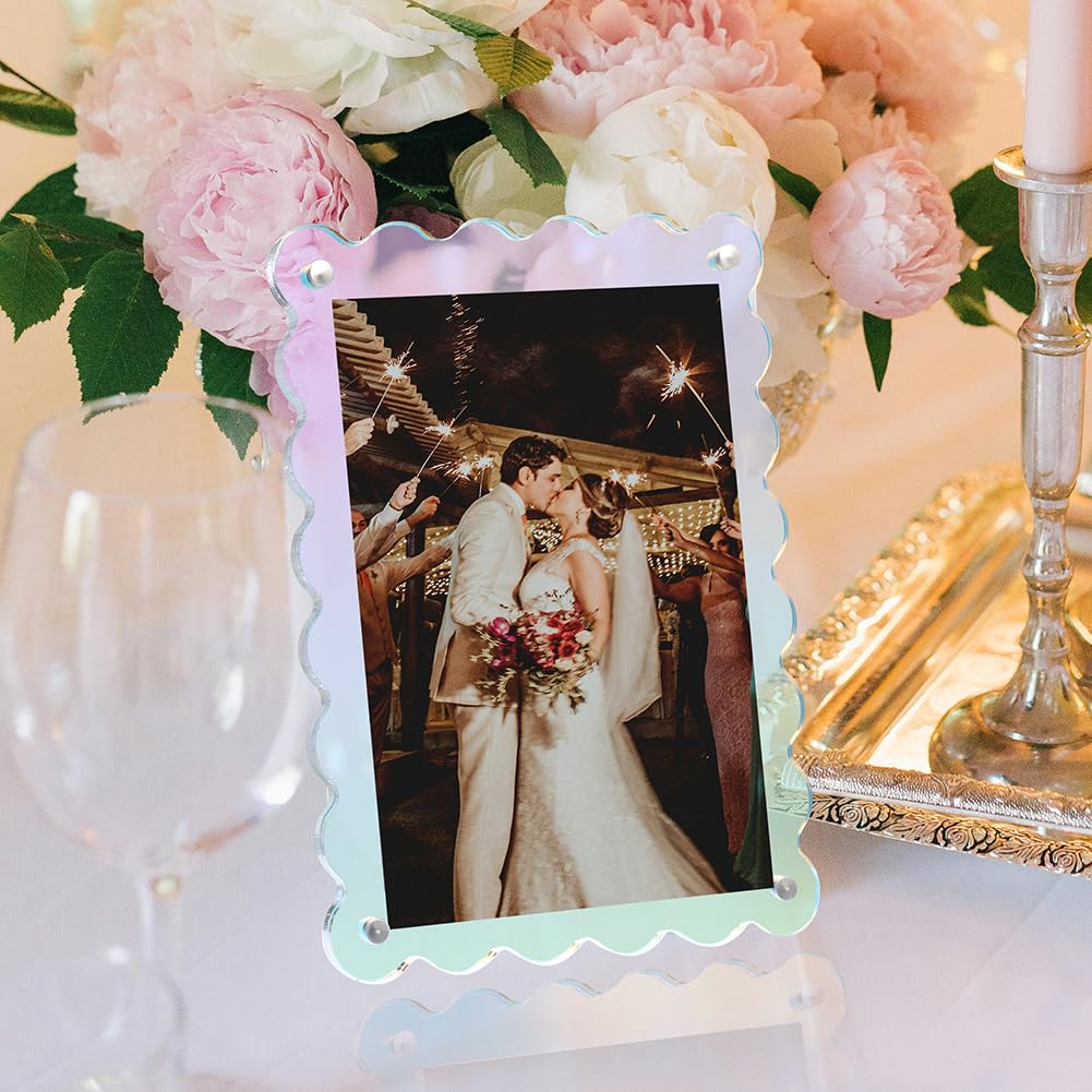 4x6 Picture Frames Scalloped Iridescent Acrylic Magnetic Photo Frames
