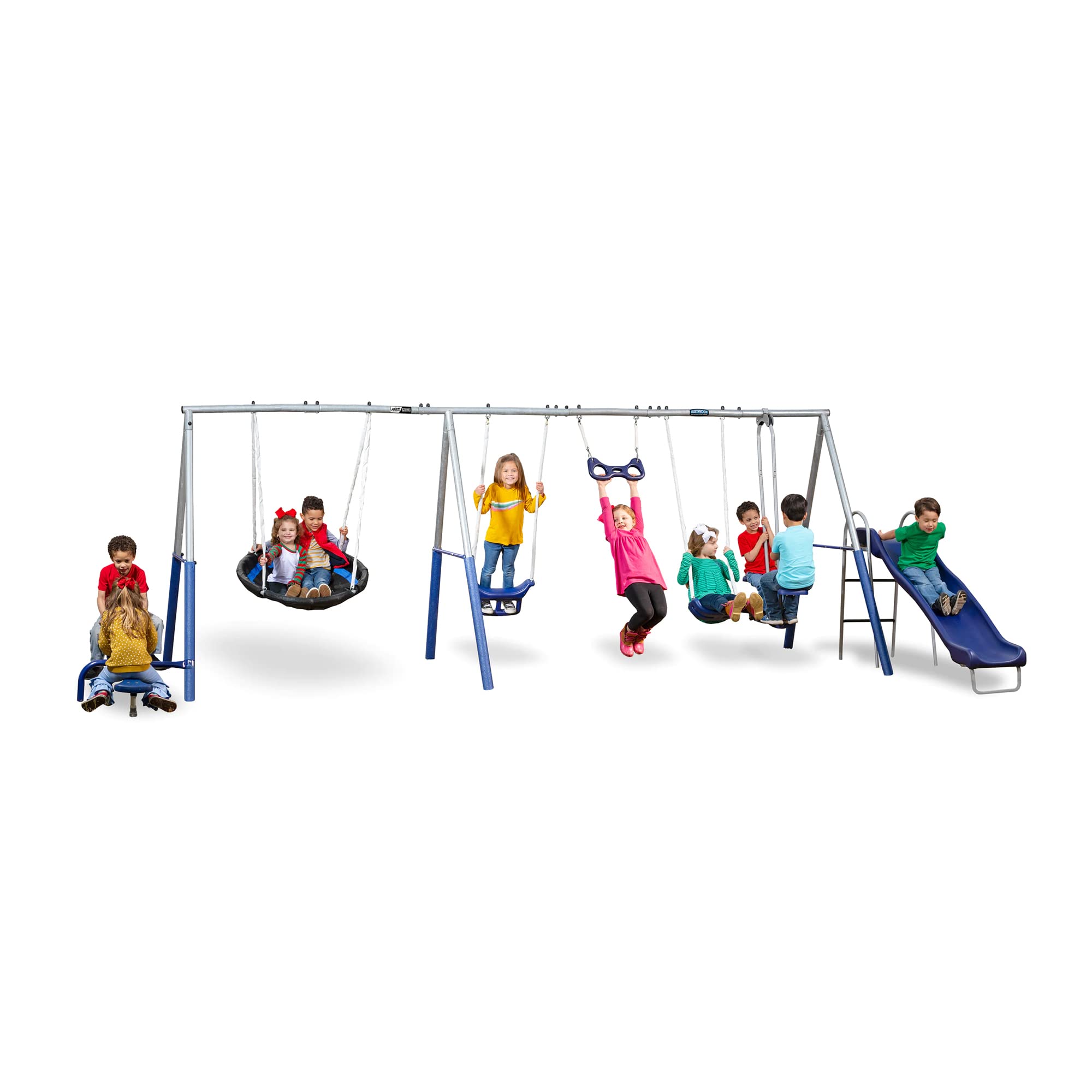 Metal A-Frame Kids Swing Set with Slide and Seesaw
