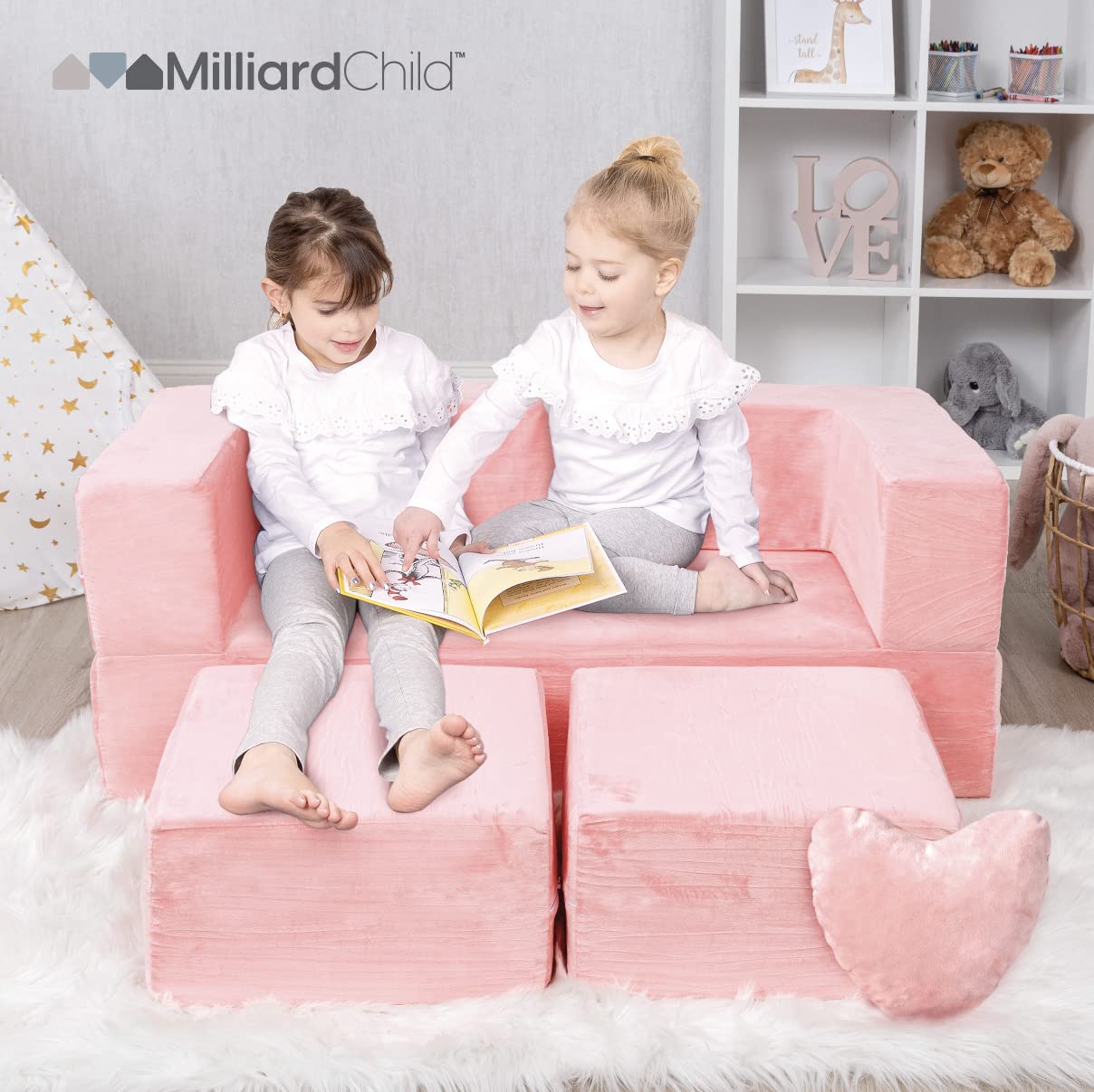 Modular Kids Sofa with Washable Cover and Bonus Pillow