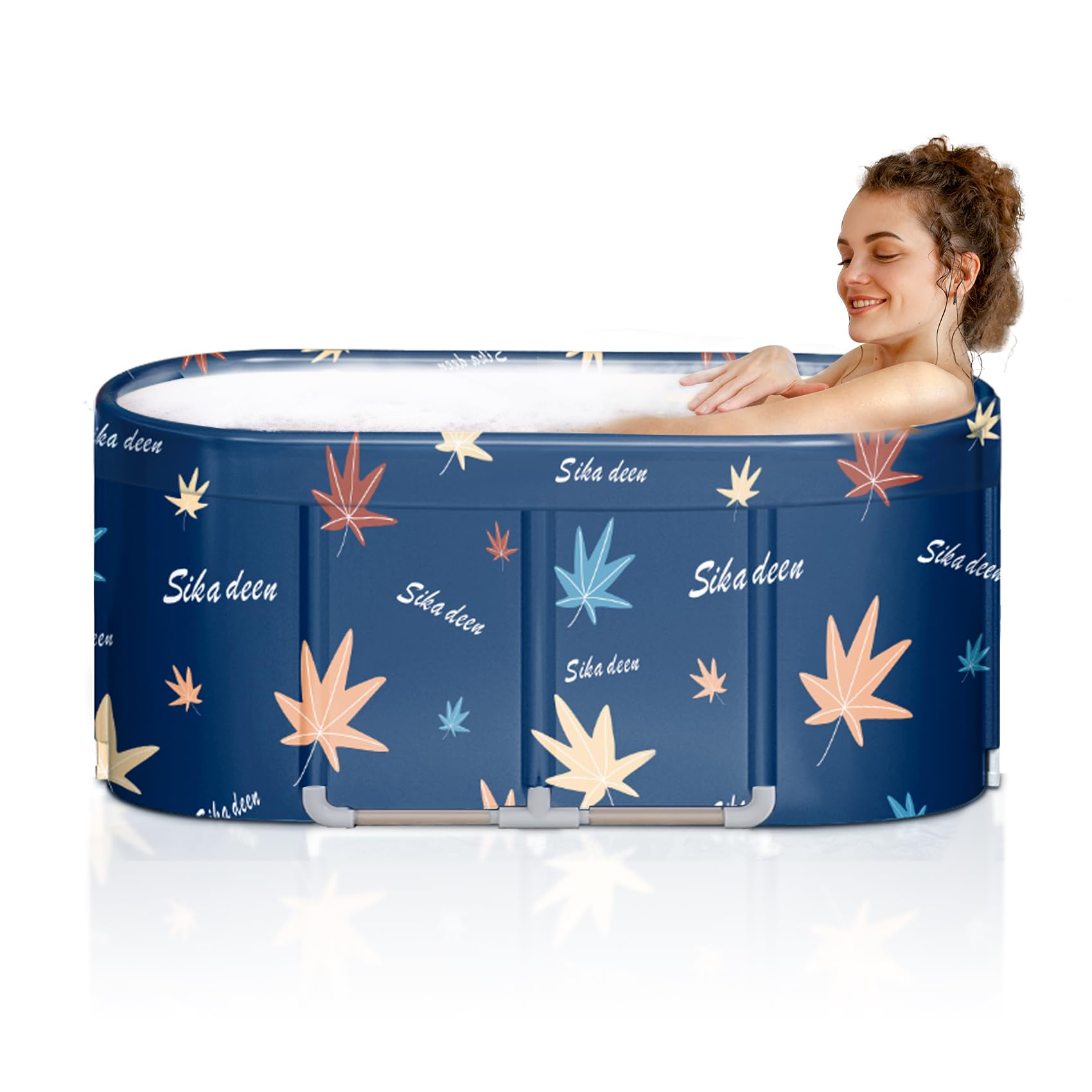 Portable Foldable Bathtub 47 Inch Freestanding Soaking Tub for Adults with Aluminum Alloy Frame