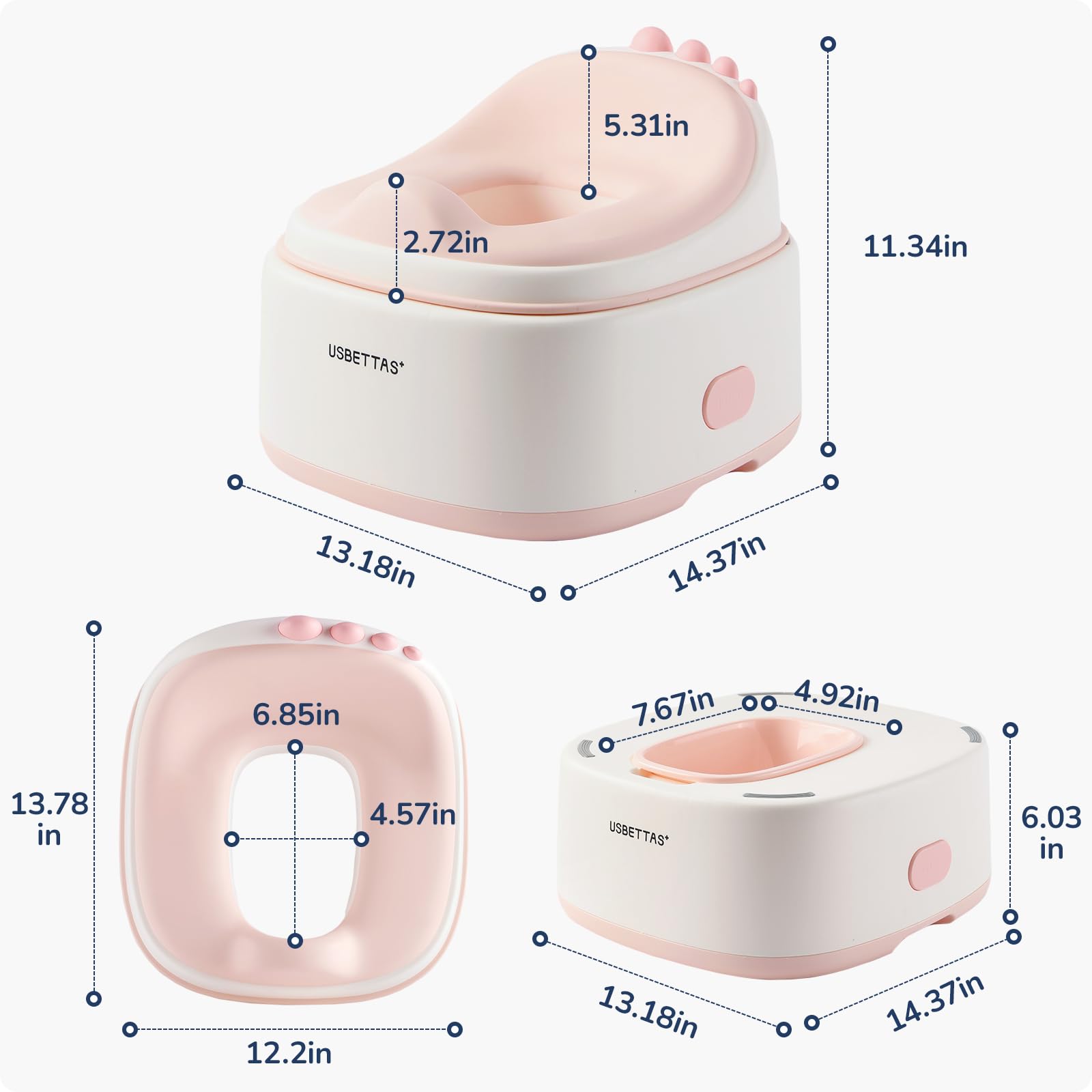 usbettas 3 in 1 Potty Training Toilet, Dinosaur Toddler Potty Training Seat for Boys Girls with Comfortable Cushion, Easy-to-Clean and Anti-Slip Potty Training Step Stool for Toilet (Pink)