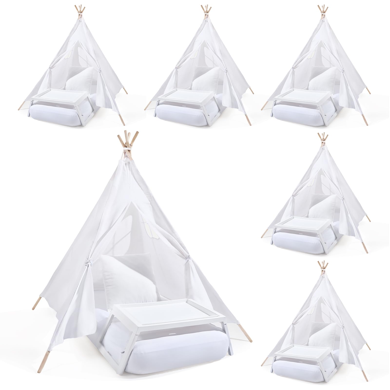6 Sets Kids Teepee Tent with Inflatable Airbed, Bed