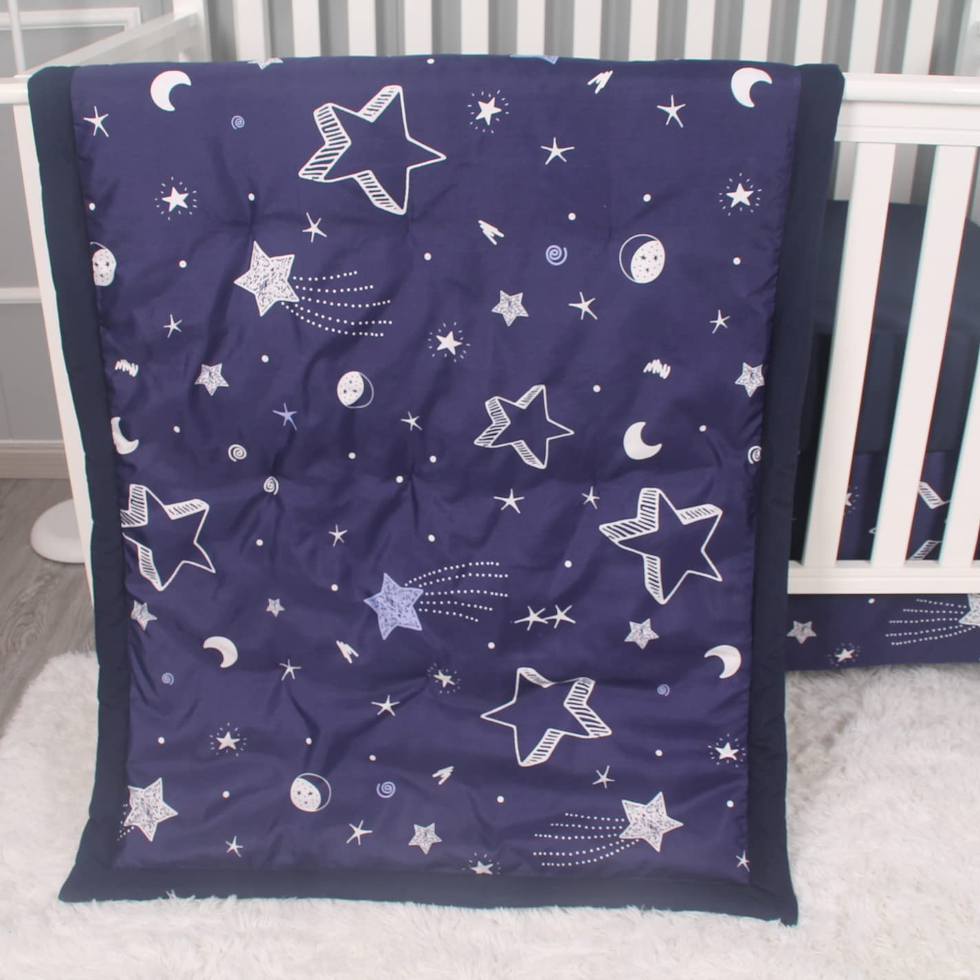 3 Piece Crib Bedding Set with Comforter Sheet and Skirt