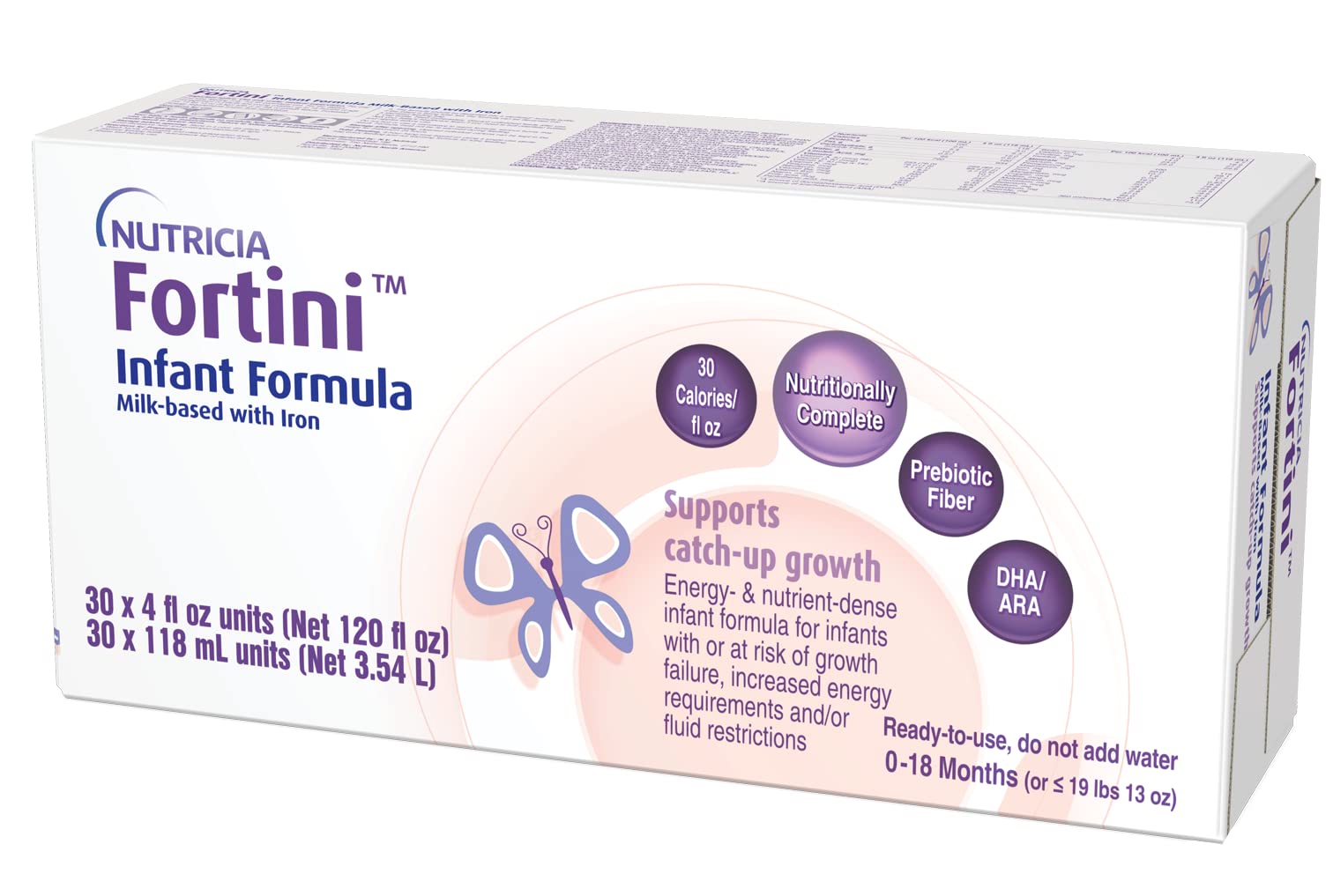 Nutricia Fortini Infant Formula - Milk-Based Baby Formula for Energy & Growth Support - Ready-to-Feed & Nutrient-Dense Baby Formula with Iron for Energy - 4 fl oz carton (30 Pack)