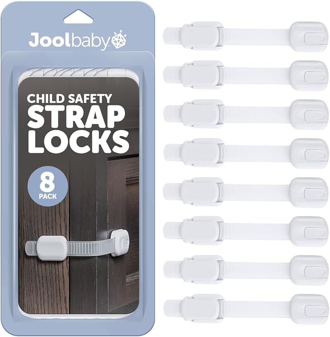 Child Safety Strap Locks (4 Pack) Baby Proof Cabinets, Drawers, Fridge