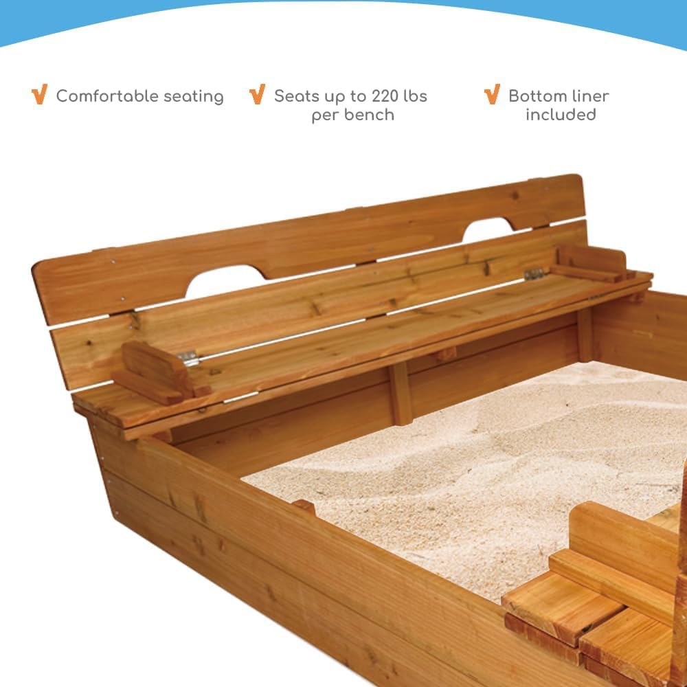 Wooden Sandbox with Lid and Bench Seats
