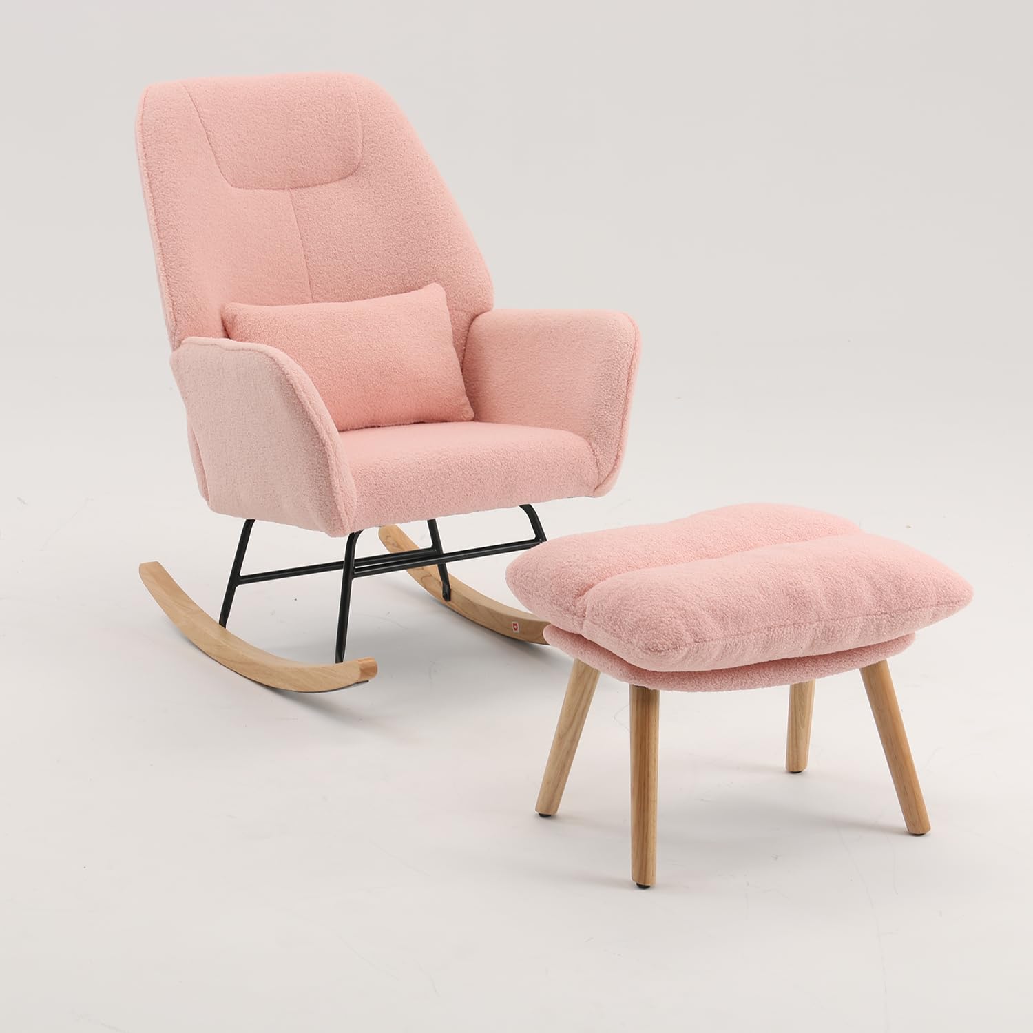 Chair with Ottoman and Pillow, Sherpa Furry Accent Arm Chair Lounger