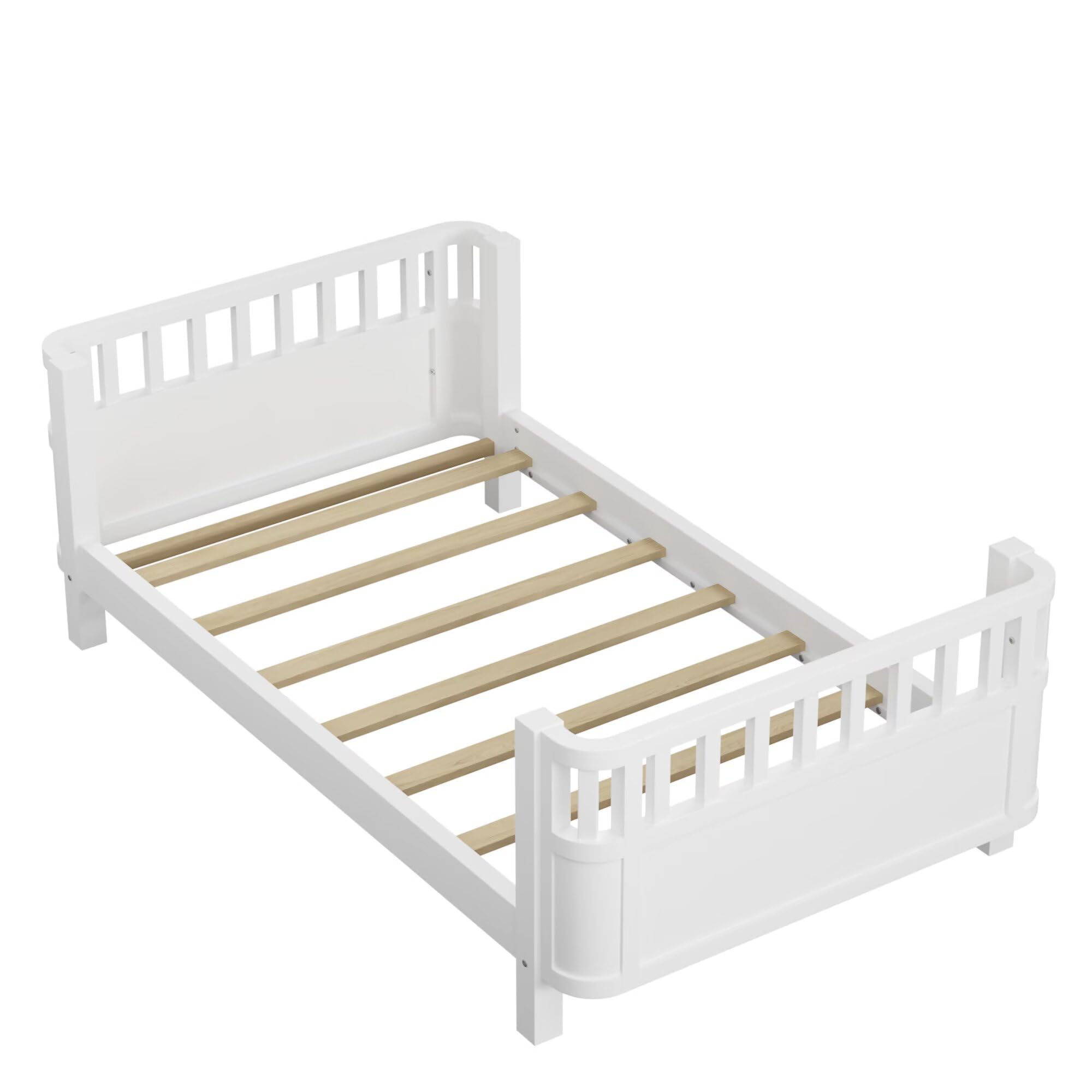 Twin Wooden Floor Bed Frame with Safety Rails