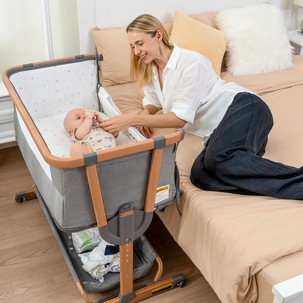 4 in 1 Baby Bassinet, Bedside Bassinet for Baby, Adjustable Bedside Sleeper