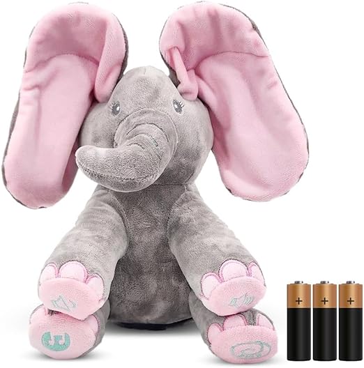 Kaia Peek A Boo Elephant Toy, Interactive Singing Stuffed Elephant Plush with Moving Ears