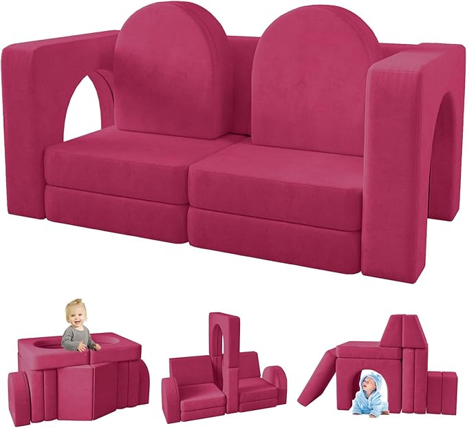 Kids Couch 10PCS, Modular Kids Play Couch for Playroom Bedroom, 10 in 1 Multifunctional