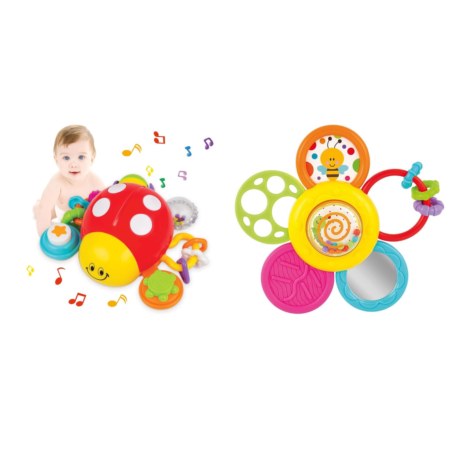 Infant Spin, Rattle and Teether & Interactive Ladybug Crawling Toy Set - Engaging Toys