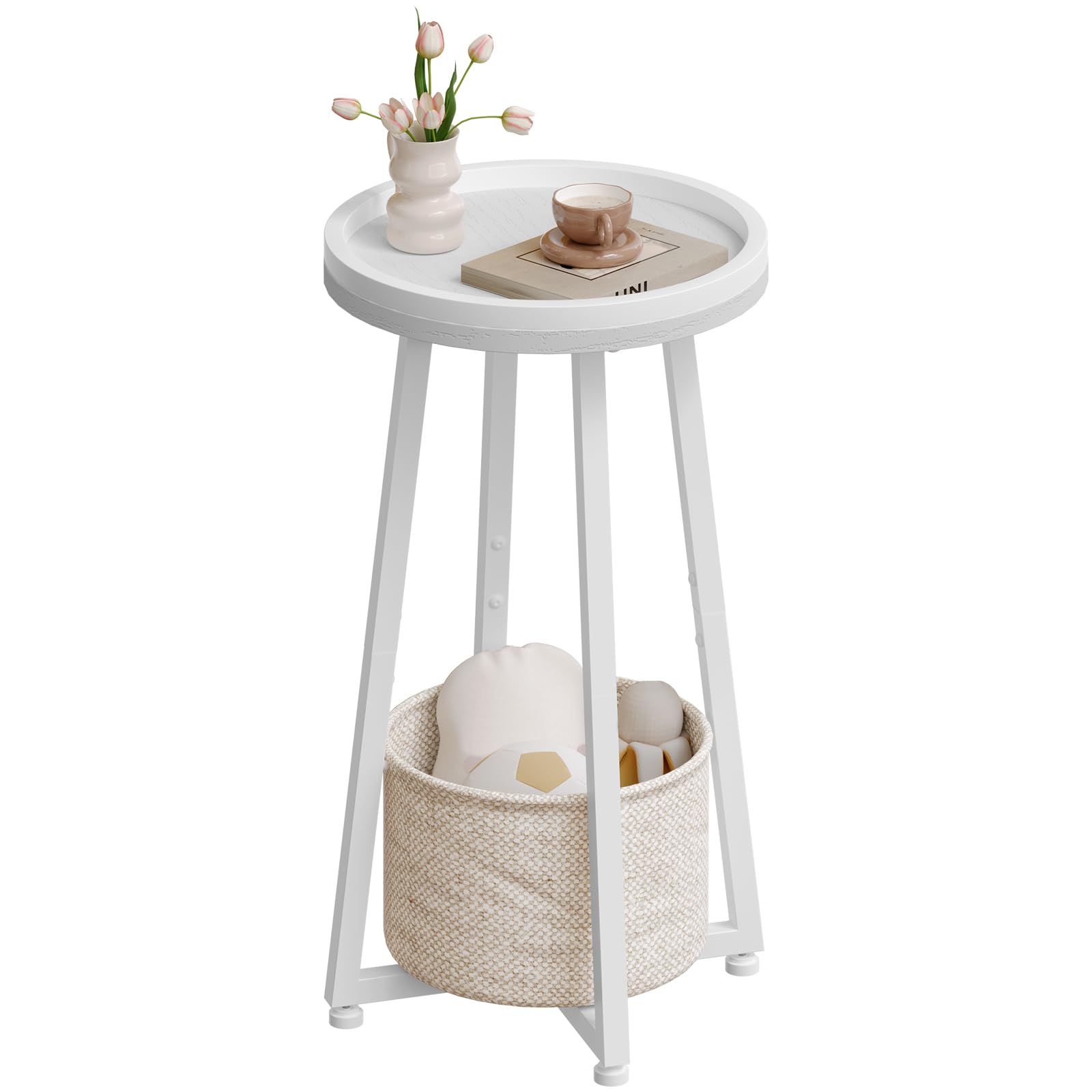2-Tier Round Side Table with Storage Basket