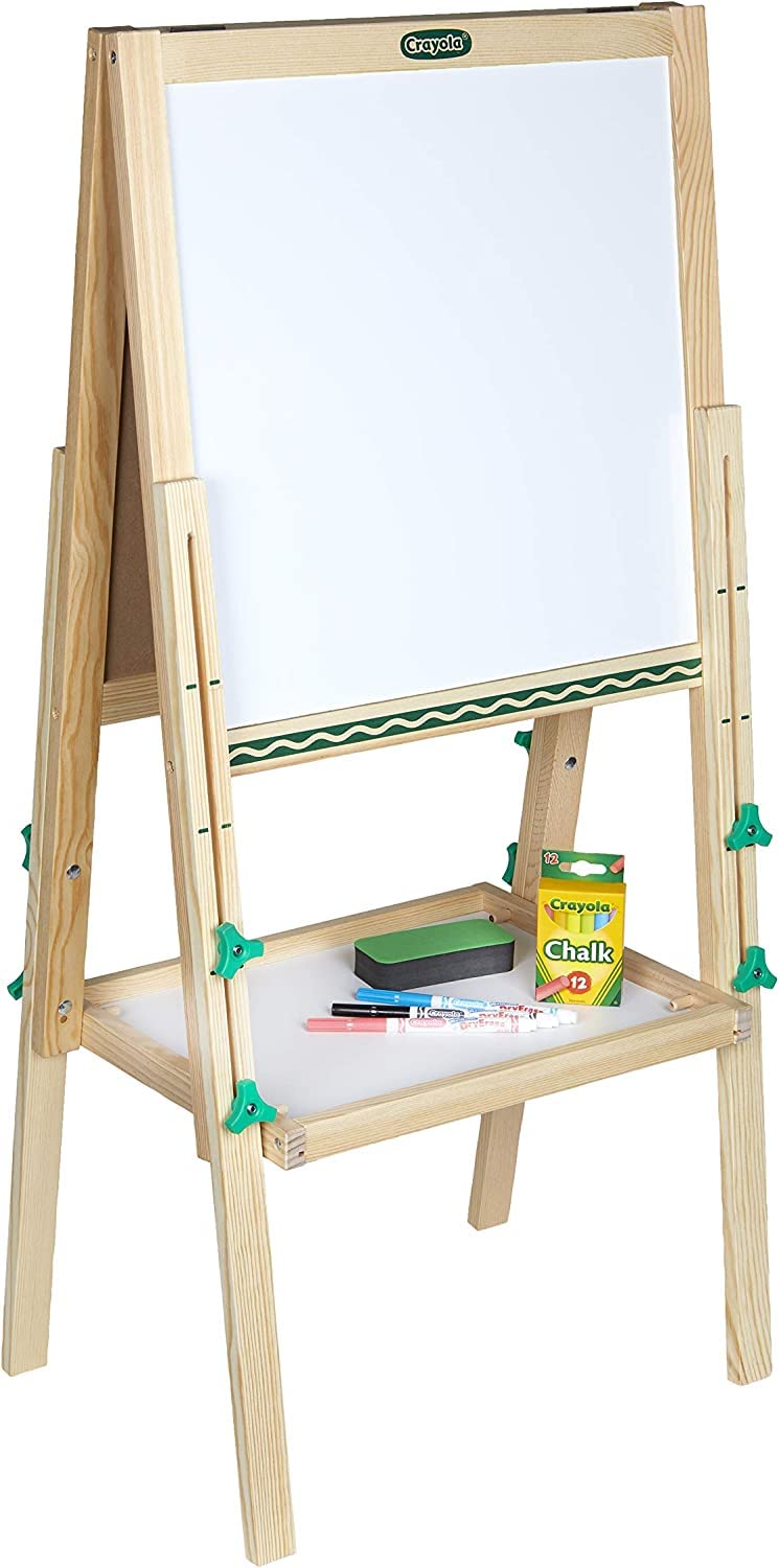 Kids Wooden Art Easel with Chalkboard and Magnetic Whiteboard