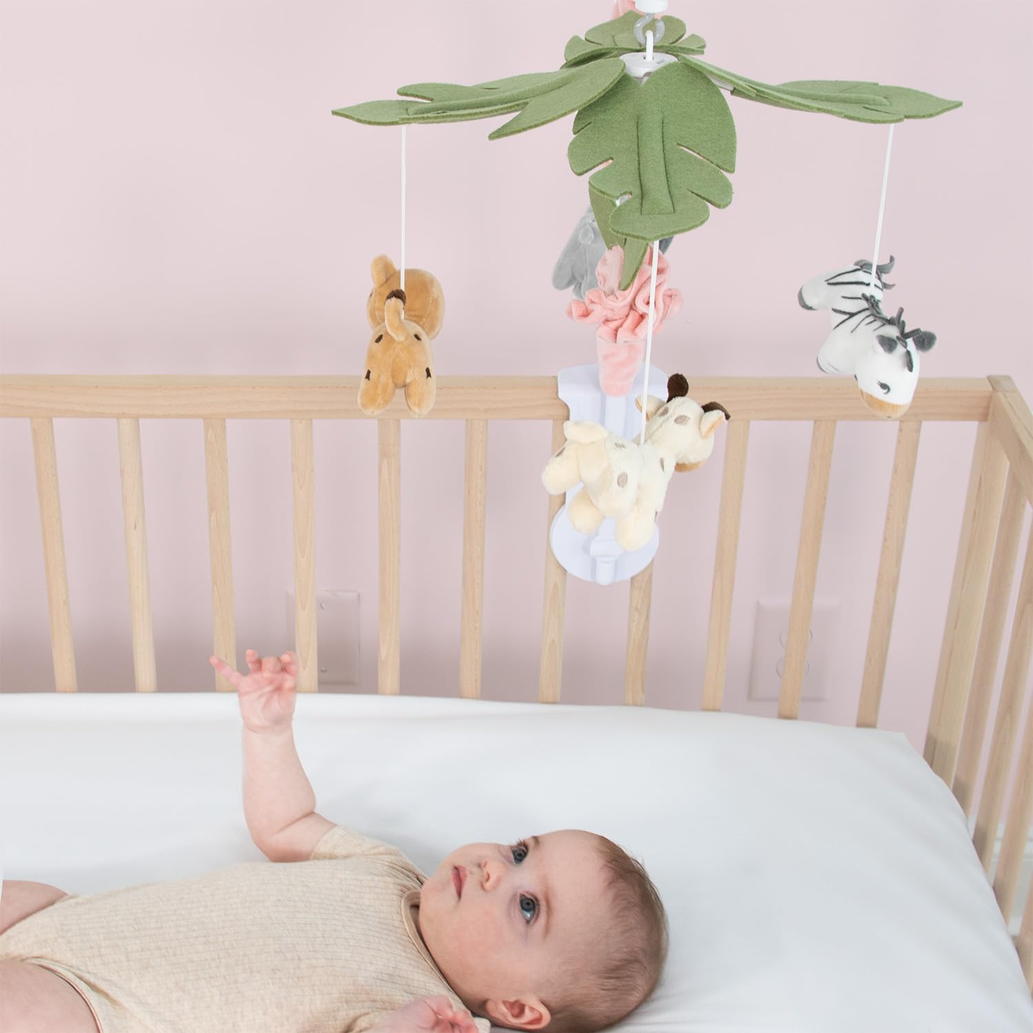 Crib Mobile for Girls - Soft Pink Musical Baby Crib Mobile with 12