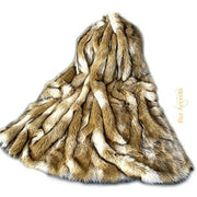 Premium Faux Fur - Brown Coyote Stripe - Wolf Skin Fur Pelt - Sheepskin Shag -