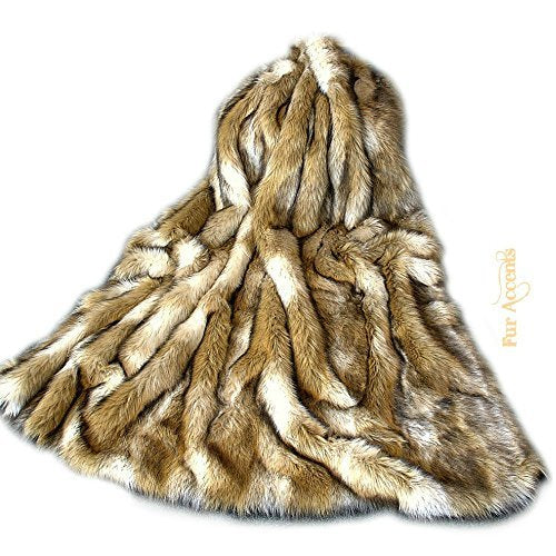 Premium Faux Fur - Brown Coyote Stripe - Wolf Skin Fur Pelt - Sheepskin Shag -