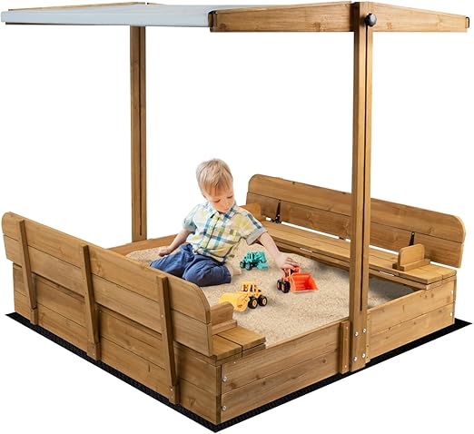 Kids Sandbox with Lid, Wooden Sand Box with Cover Outdoor