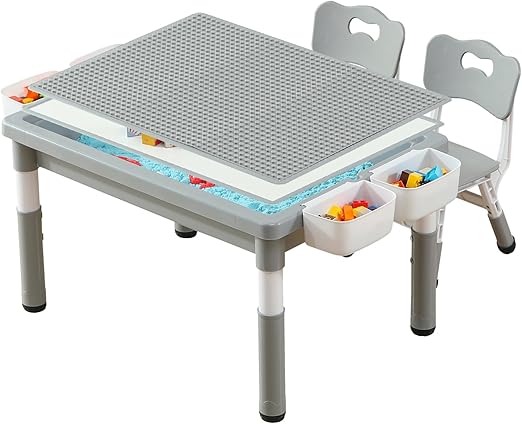 Multi Functional Kids Table and 2 Chairs Set, Graffiti & Building Blocks