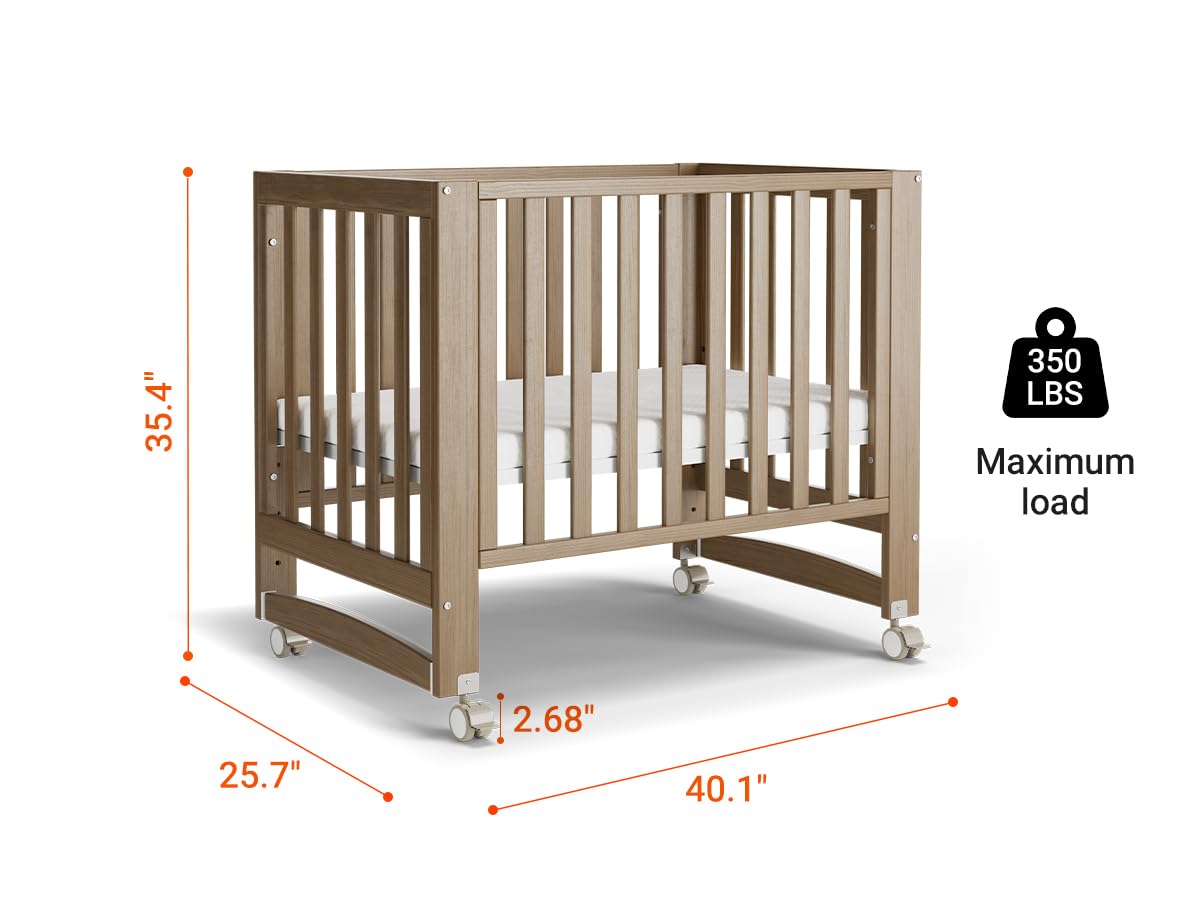 6-in-1 Convertible Baby Crib with Wheels and Adjustable Height