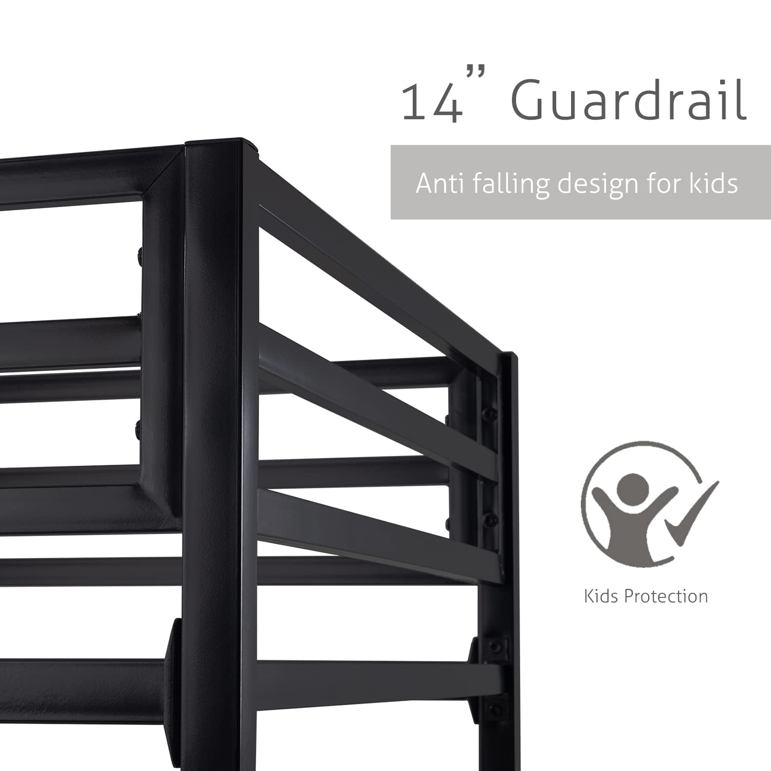Twin Over Twin Metal Bunk Bed with Ladder and Guardrail