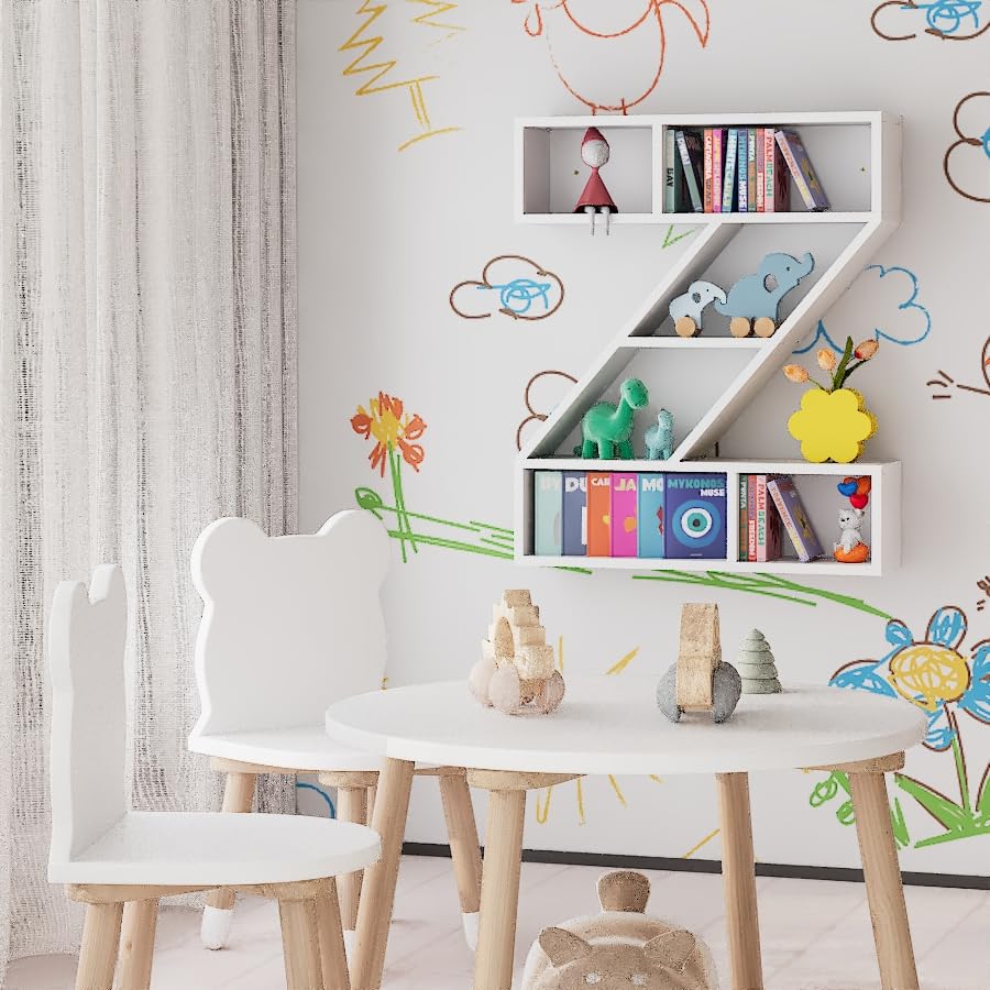 White Wooden Letter Z Floating Wall Shelf for Kids Room