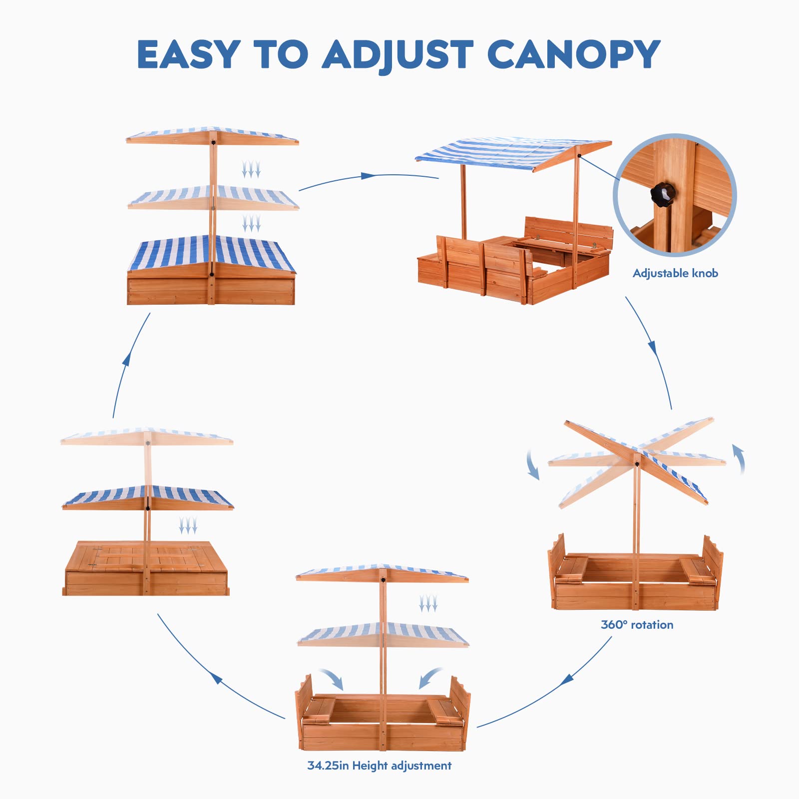 Wooden Sandbox with Canopy and Storage