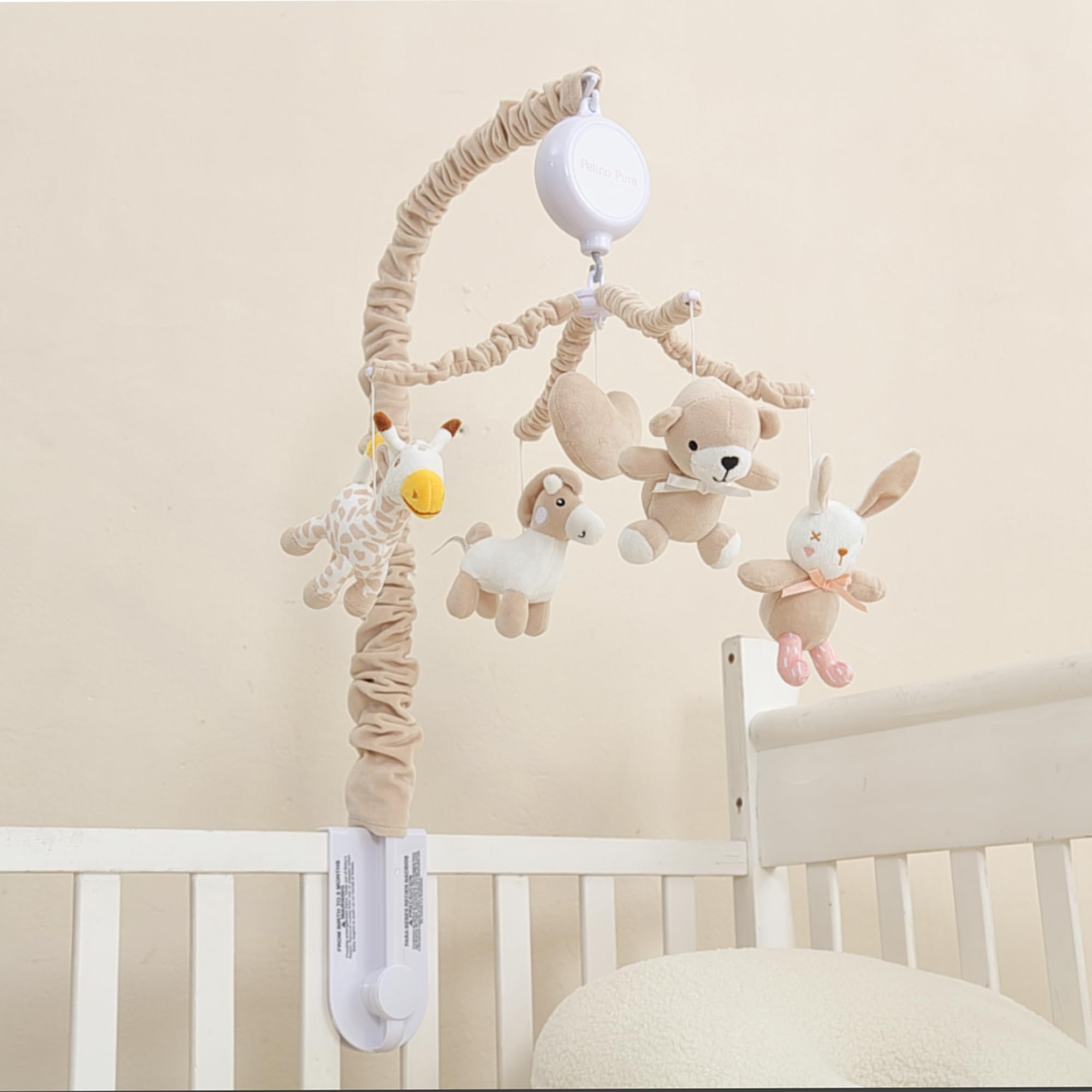 Musical Crib Mobile with 12 Lullabies, Rotating Arm and Detachable Plush Toys