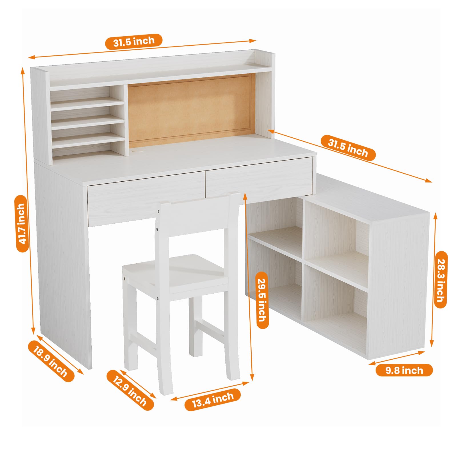 Wooden Kids Desk and Chair Set, 2 Drawers and Remove 4 Storage