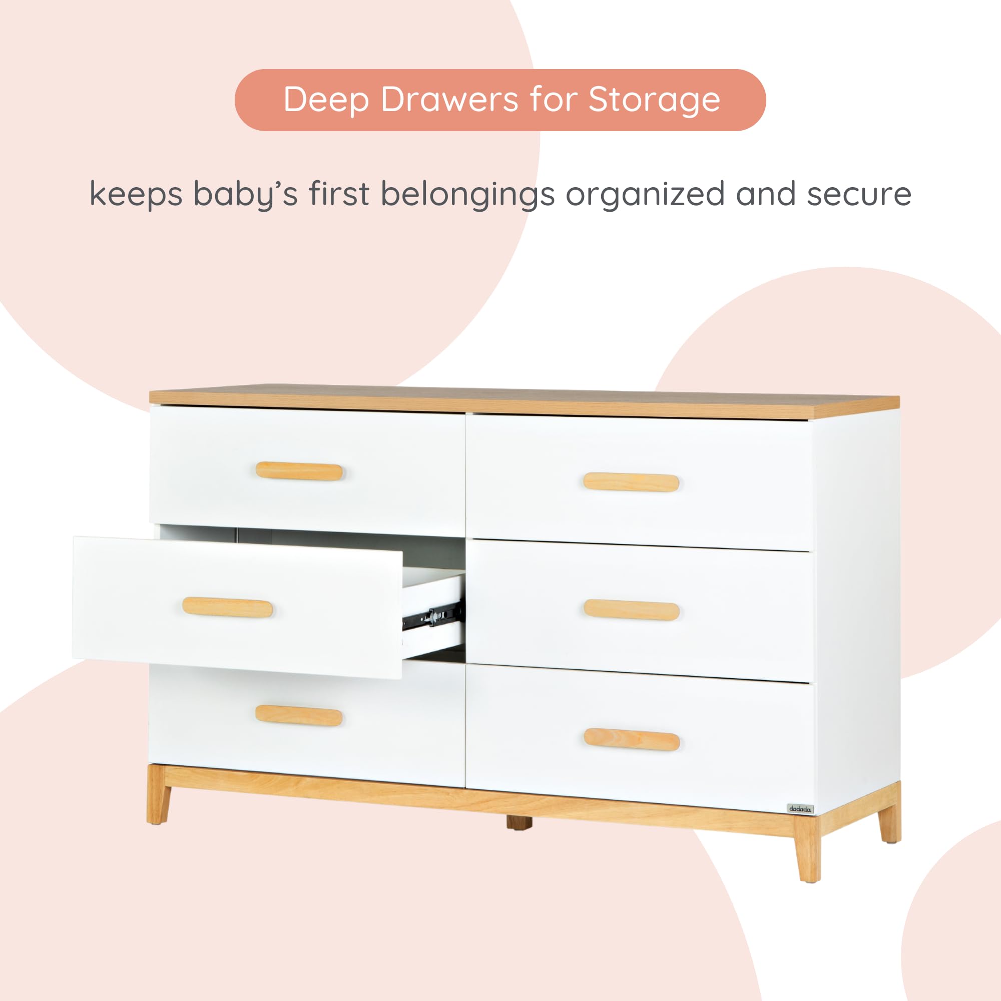 6 Drawer Dresser for Nursery - Modern Design, Deep Drawers