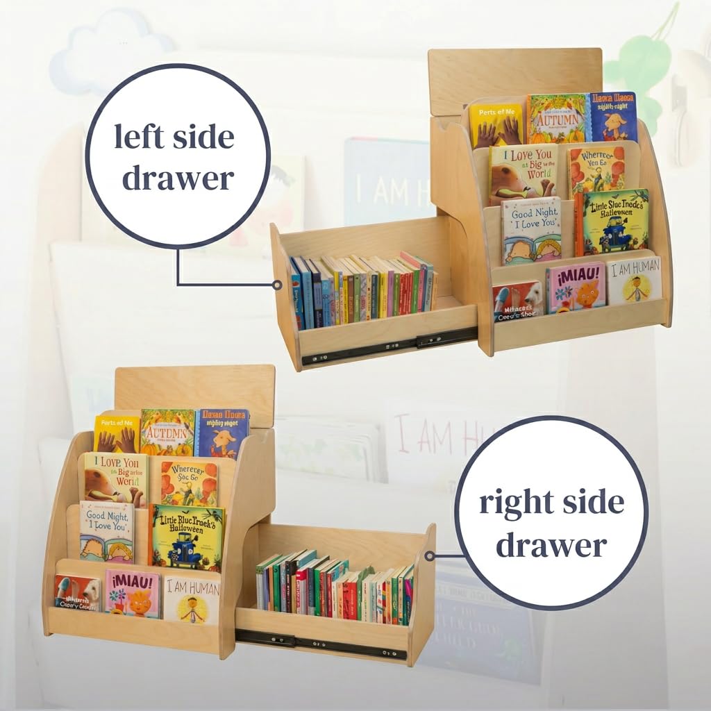 Montessori Bookshelf for Toddlers with Storage