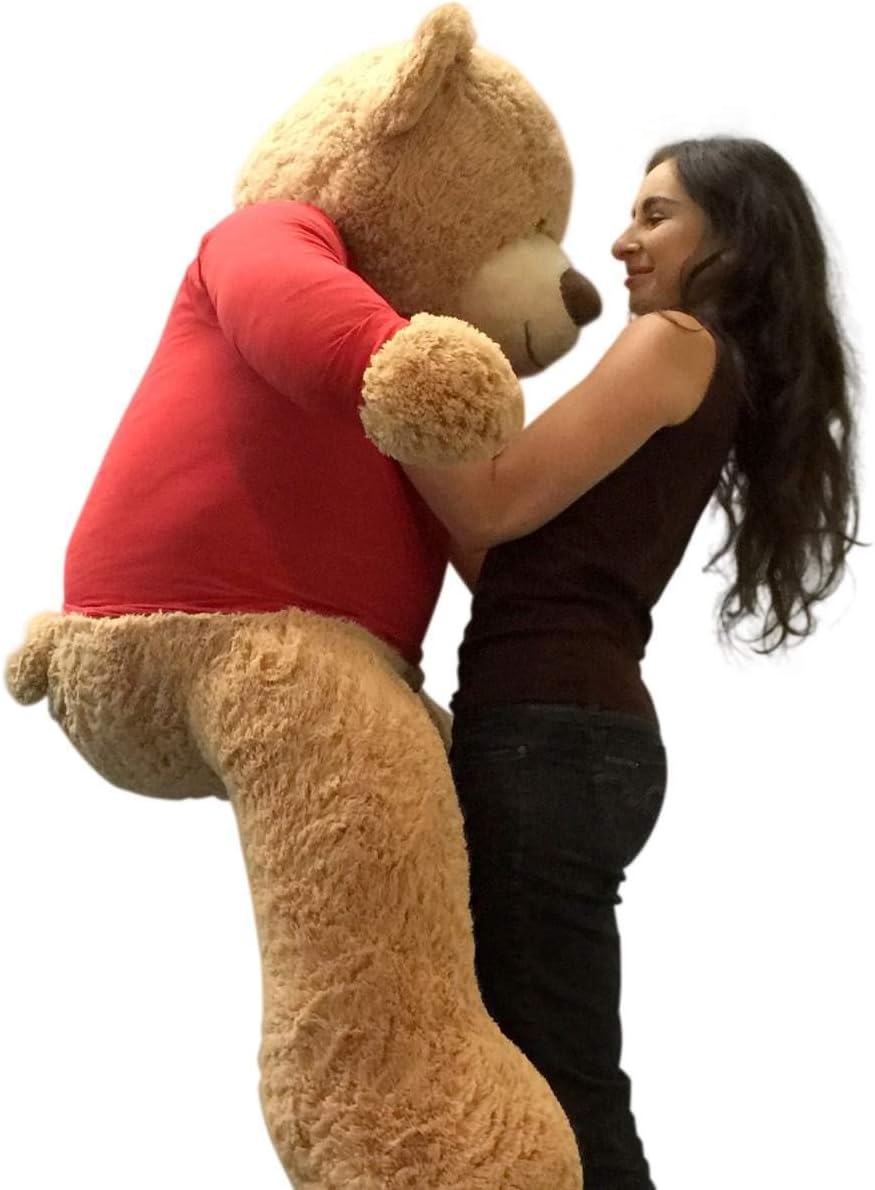 5ft Bear Dressed in Personalized Red Tshirt, Giant 5 Foot Teddy Bear Premium Soft
