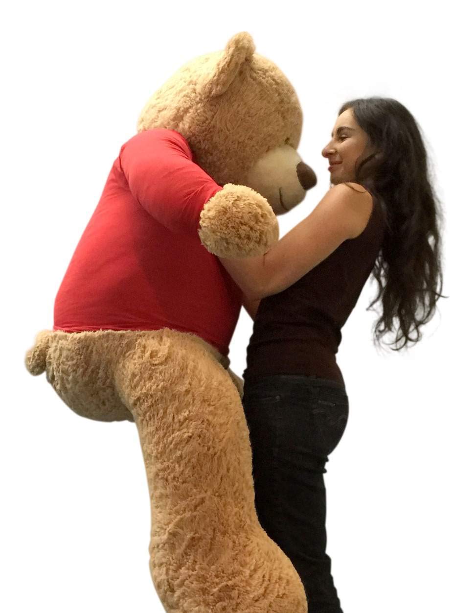 5ft Bear Dressed in Personalized Red Tshirt, Giant 5 Foot Teddy Bear Premium Soft