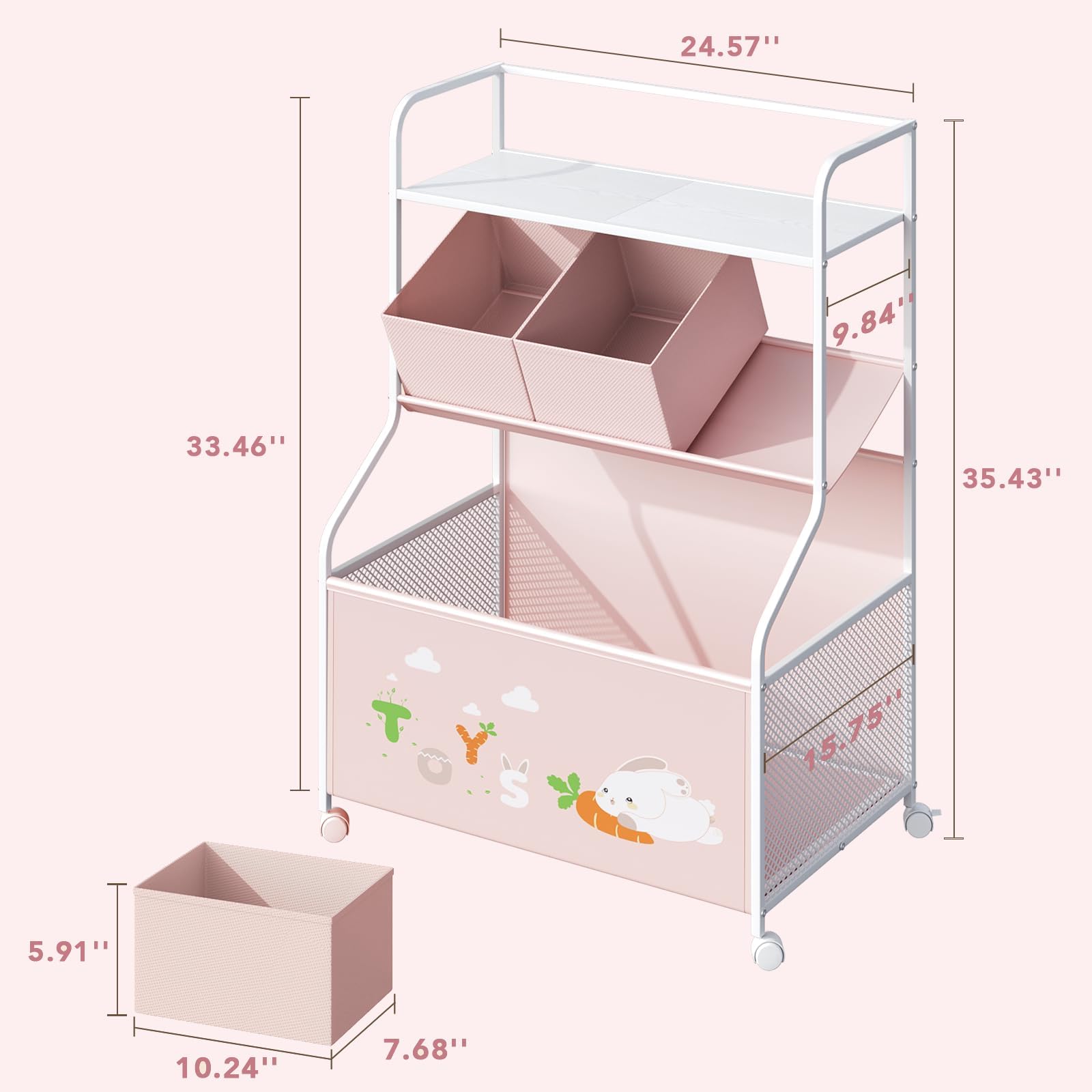 3-Tier Toy Storage Organizer with Wheels and Bookshelf