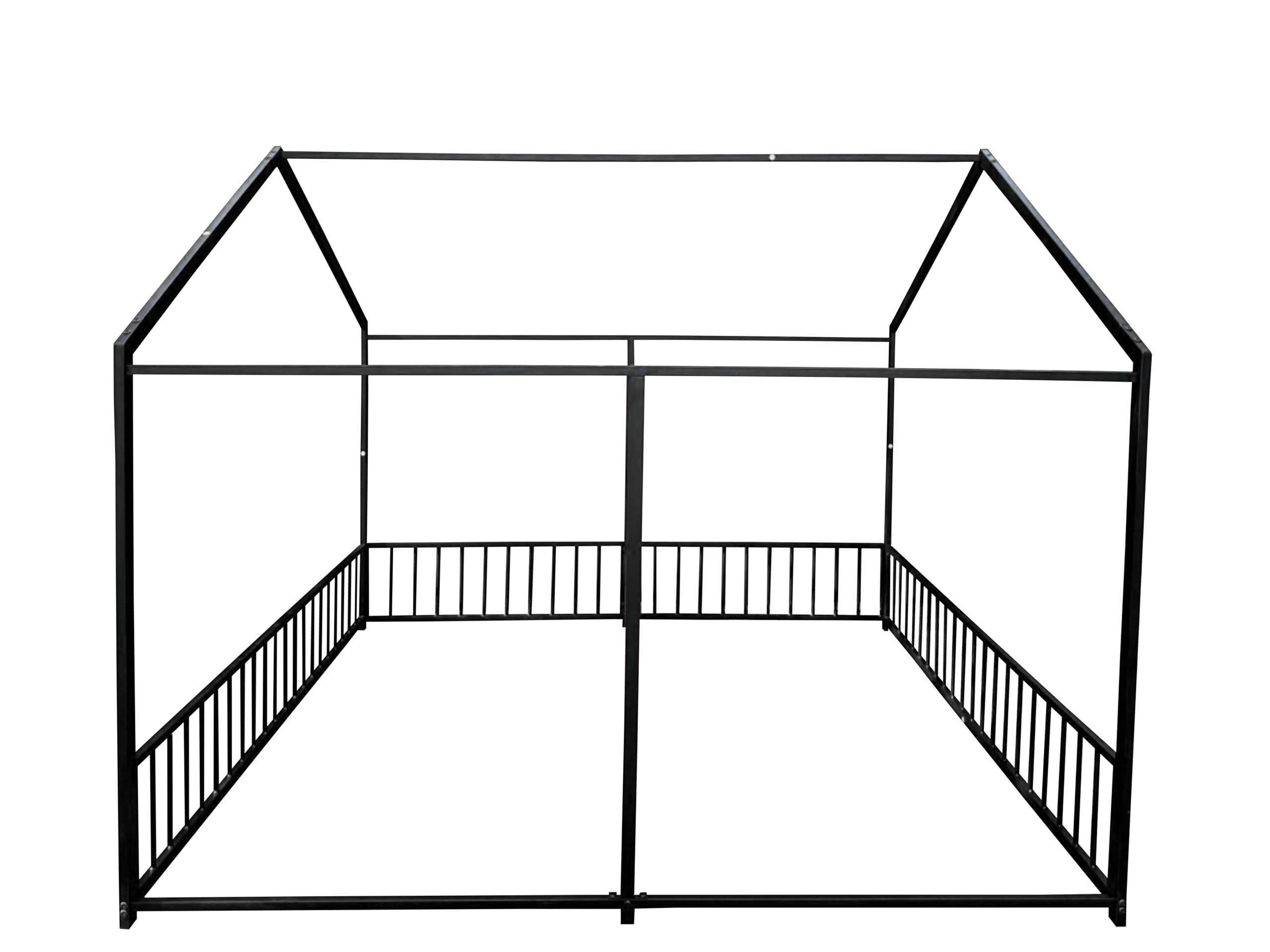 Double Montessori Floor Bed with Fence & Roof for Two Kids Teens Boys Girls