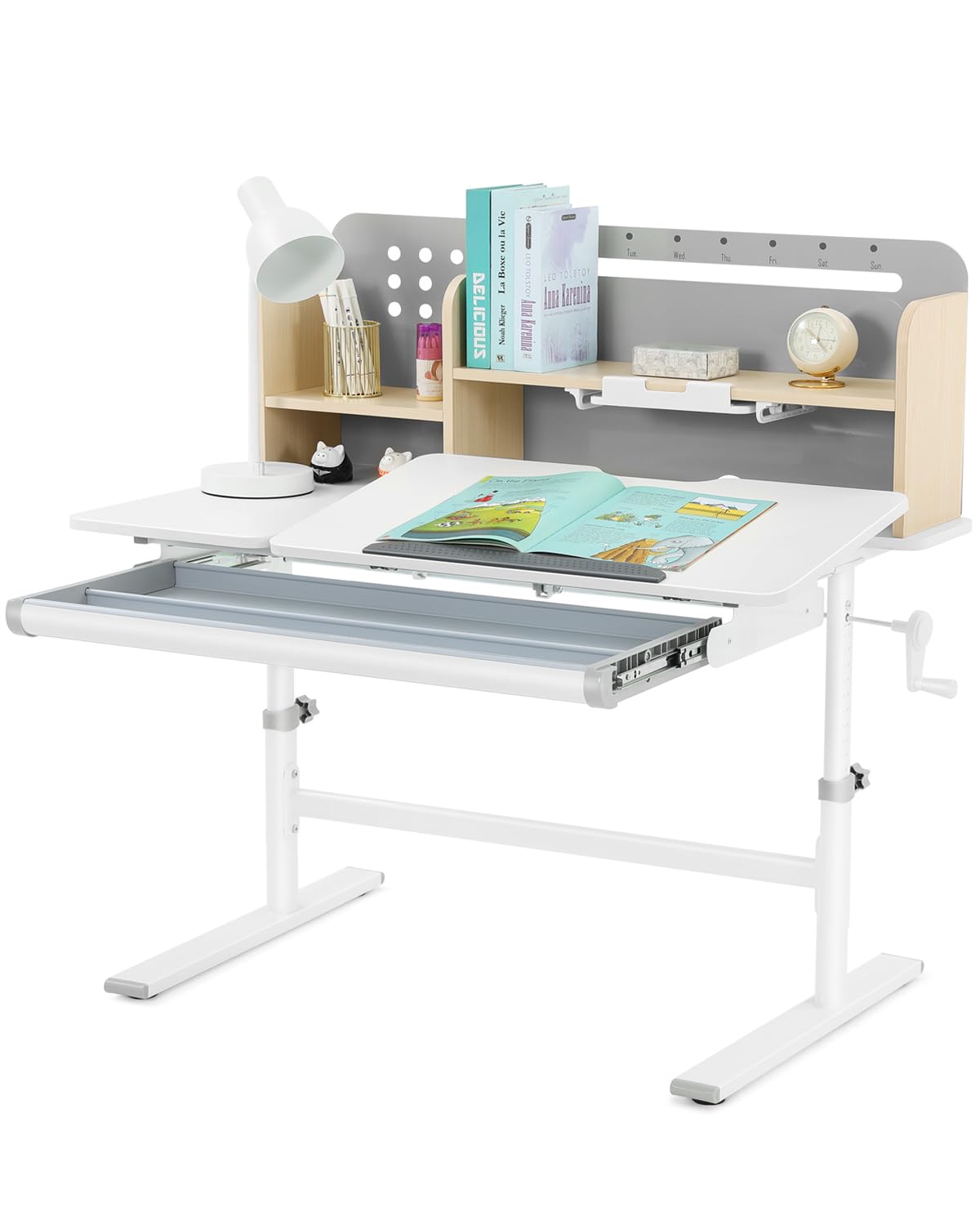 Adjustable Height Kids Desk with Tilting Desktop and Storage