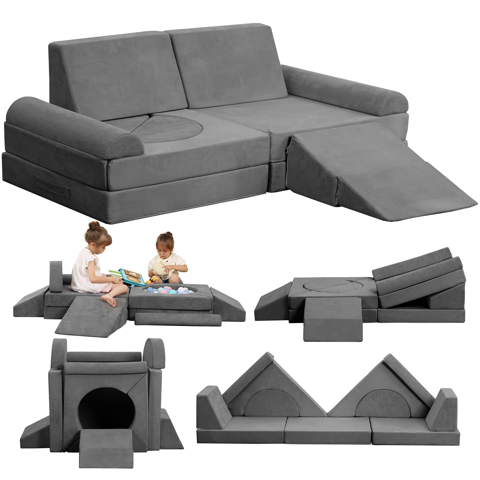 12-Piece Modular Kids Play Couch - Convertible Foam Climbing Sofa