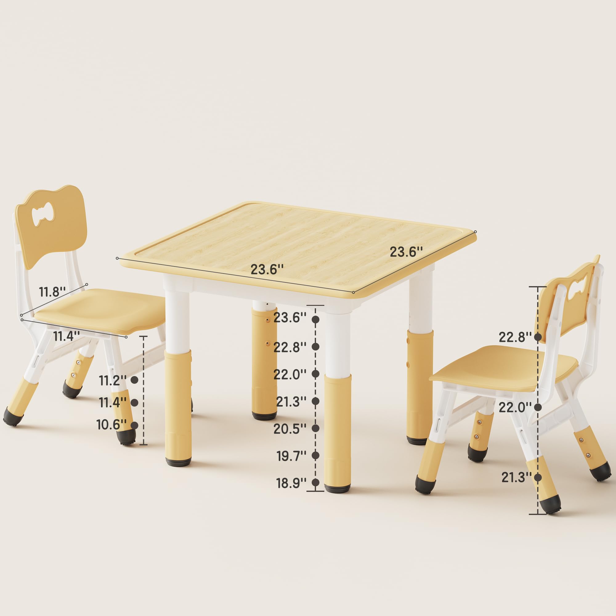Kids Table and 2 Chairs Set, Height Adjustable Toddler Desk and Chair