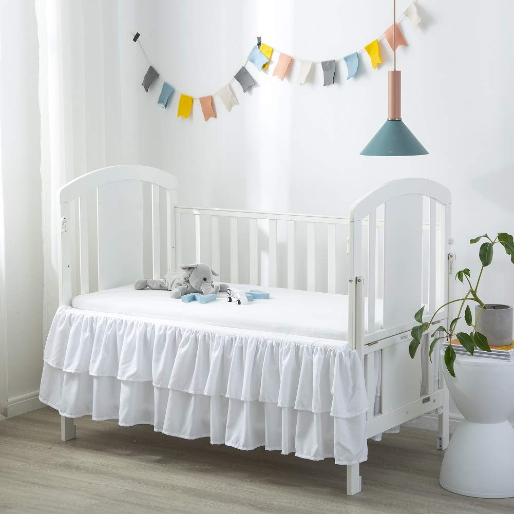 White Ruffled Double Layer Crib Bed Skirt 14 Inch Drop