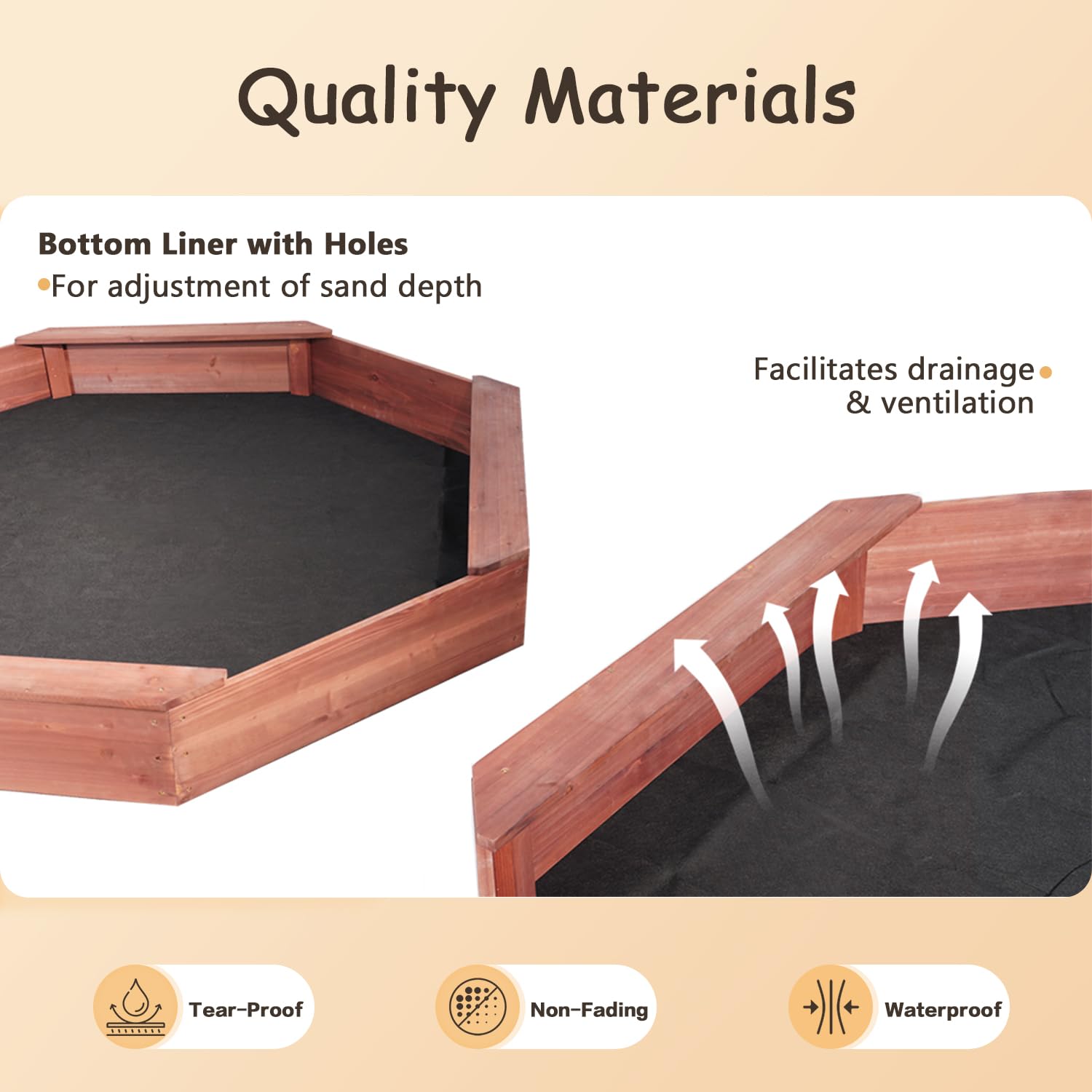 Octagonal Wooden Sandbox with Cover and Bench Seats