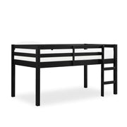 Milton Twin Loft Bed with Safety Guard Rail, Black, Space Saving Junior Size, Pine Wood
