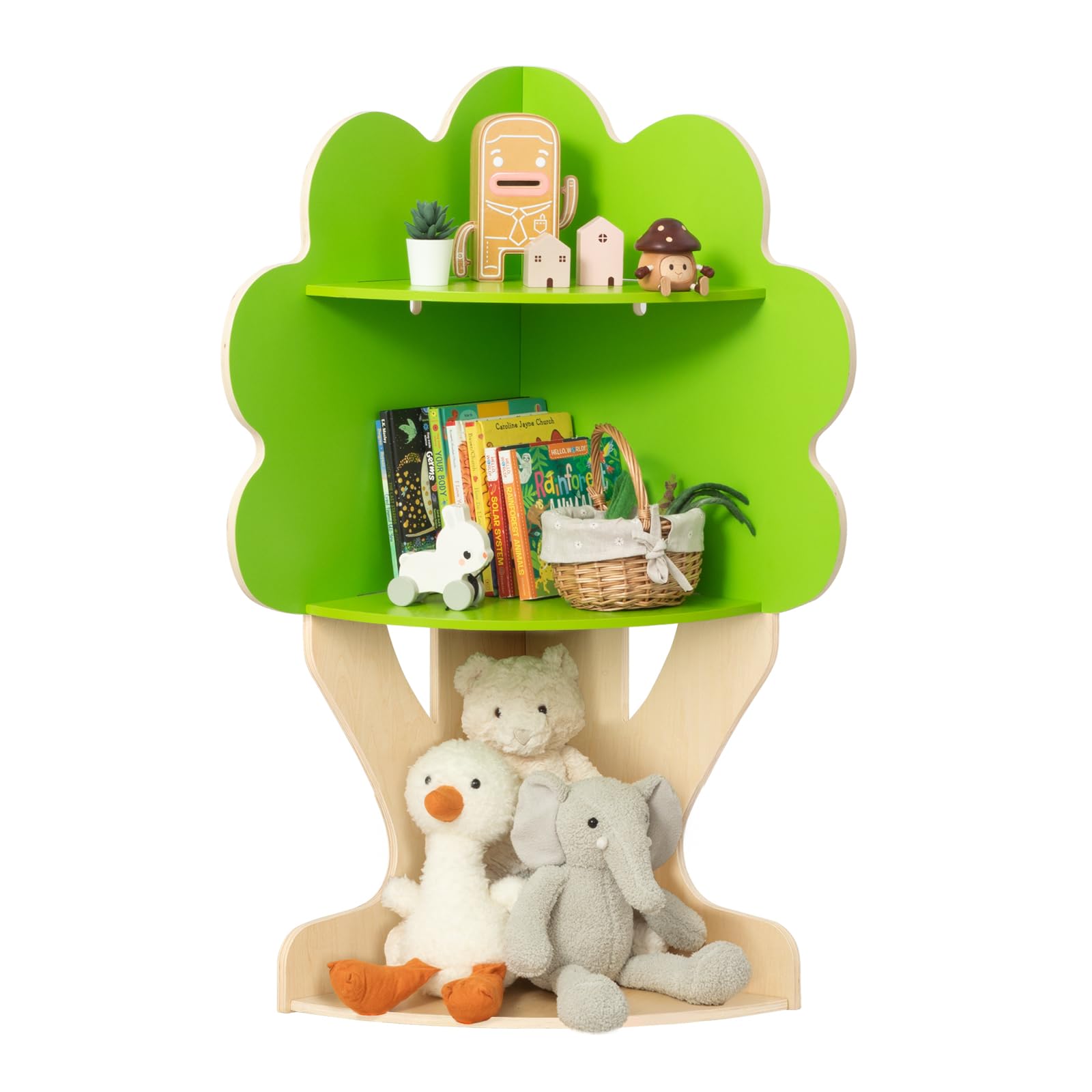 Tree Bookshelf Corner Storage for Kids Reading Nook