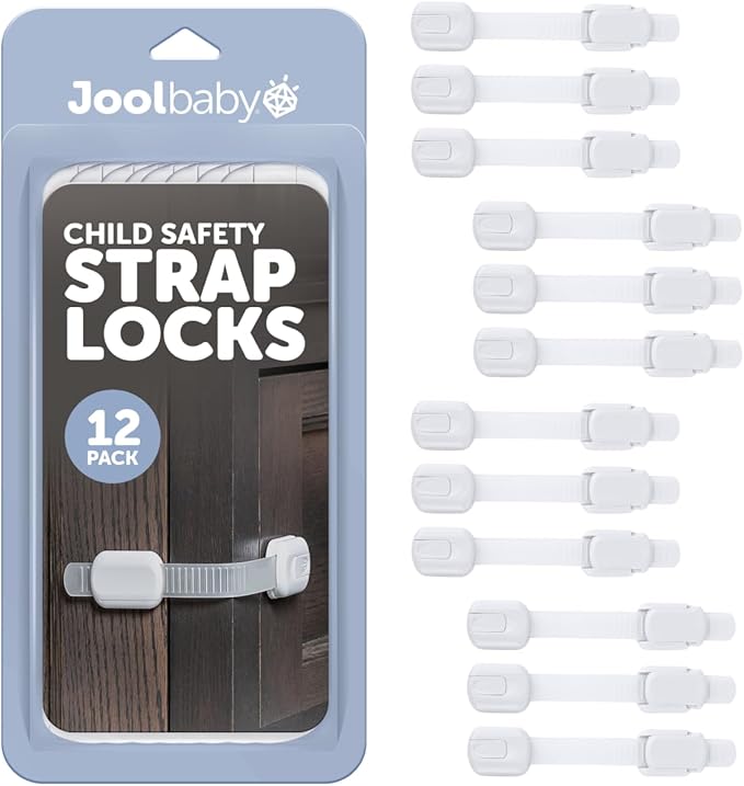 Child Safety Strap Locks (4 Pack) Baby Proof Cabinets, Drawers, Fridge