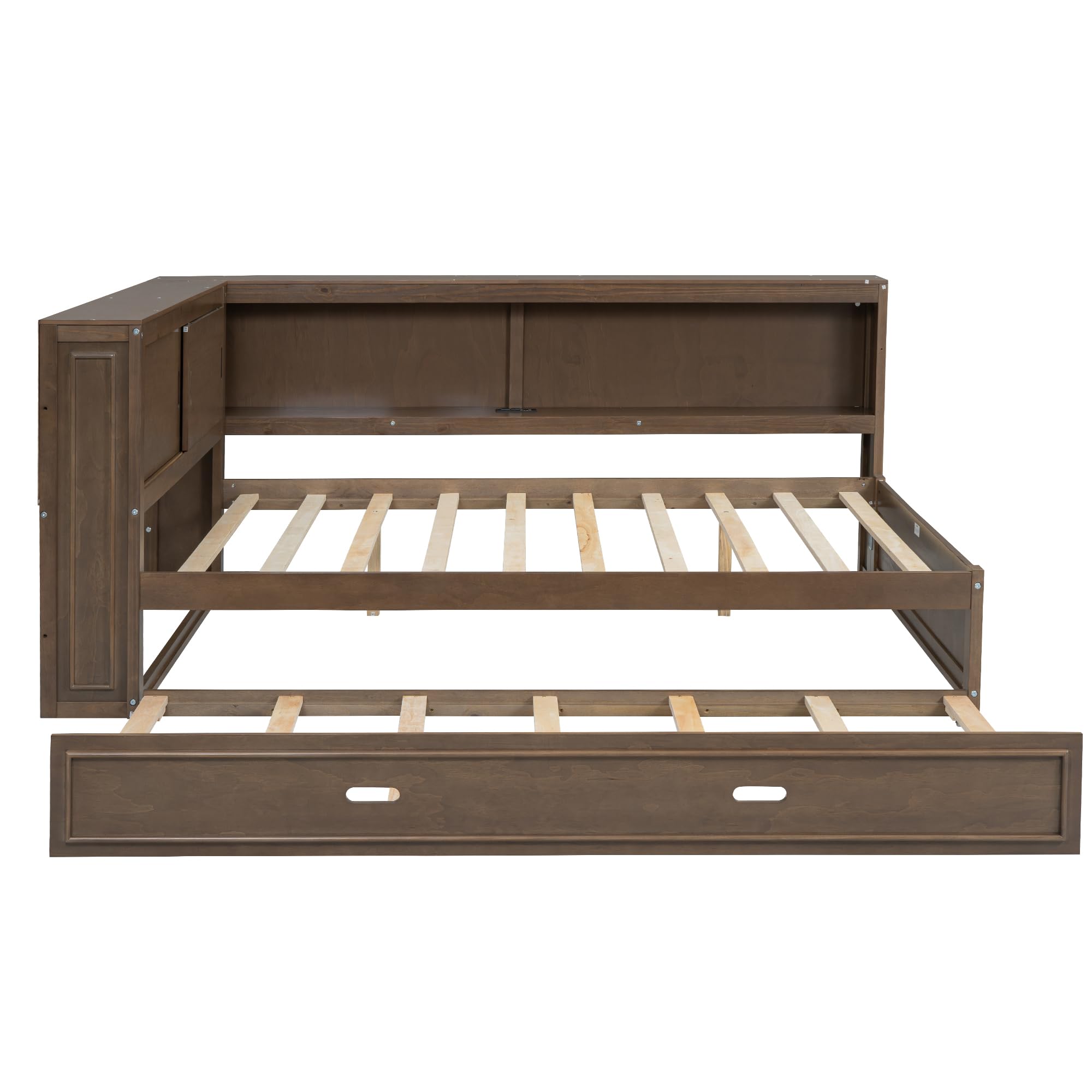 Full Size Wood Daybed with Twin Trundle and Storage Shelves