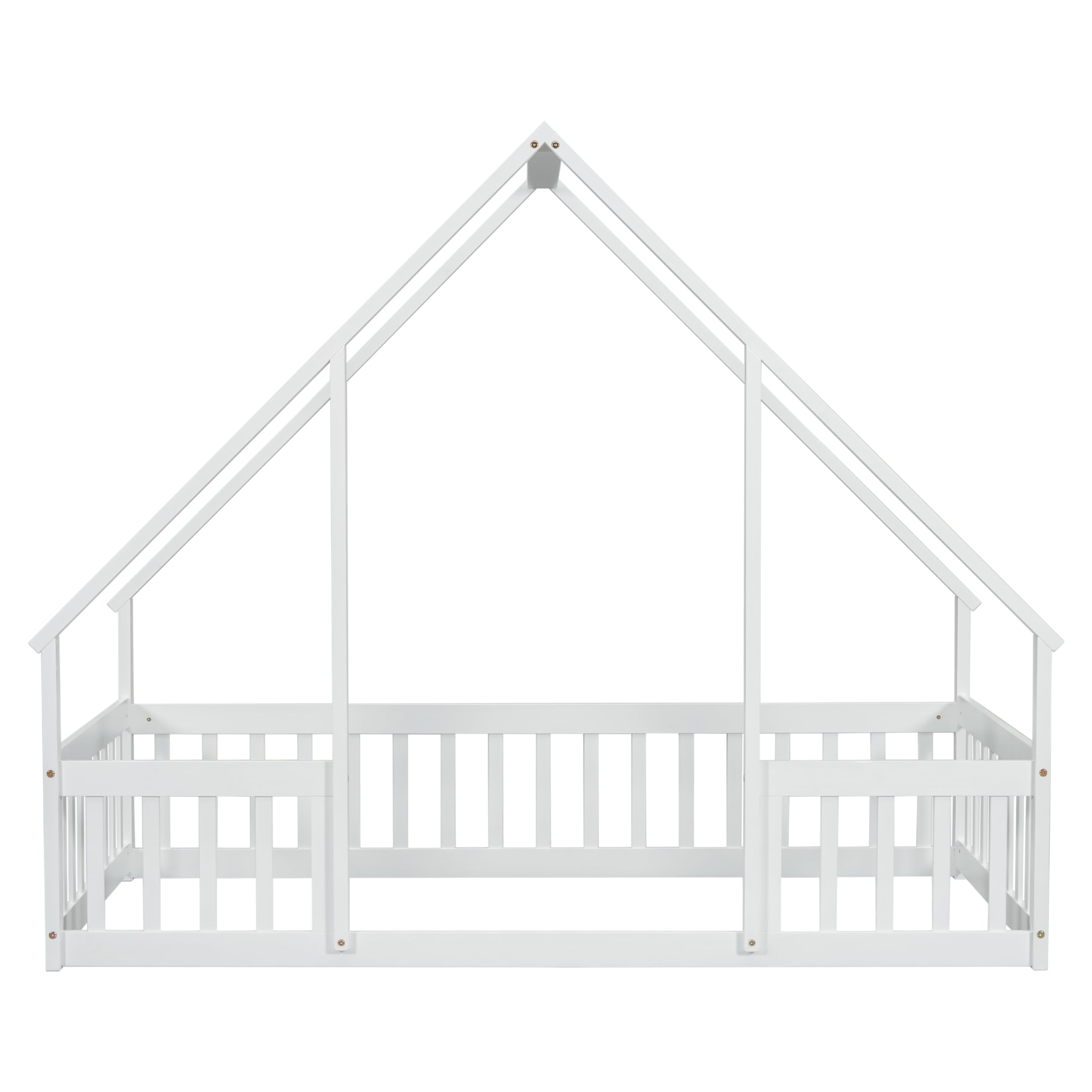 Twin Floor Bed for Kids with House Frame and Fence